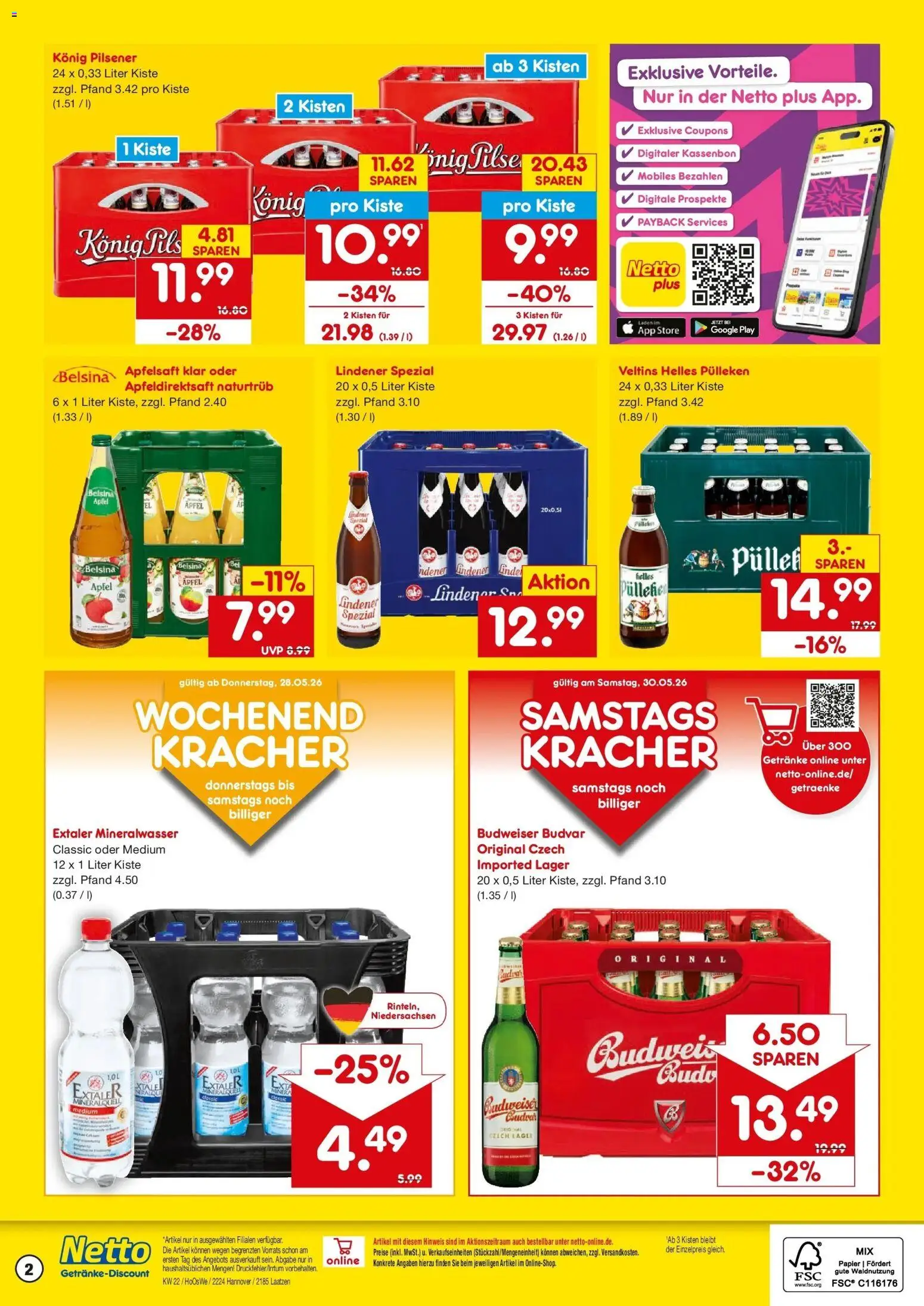 Netto Marken-Discount Prospekt Hannover – gültig ab 26.05.2026 | Seite: 2 | Produkte: Helles pulleken, Konig pilsener, Mineralwasser, Budweiser