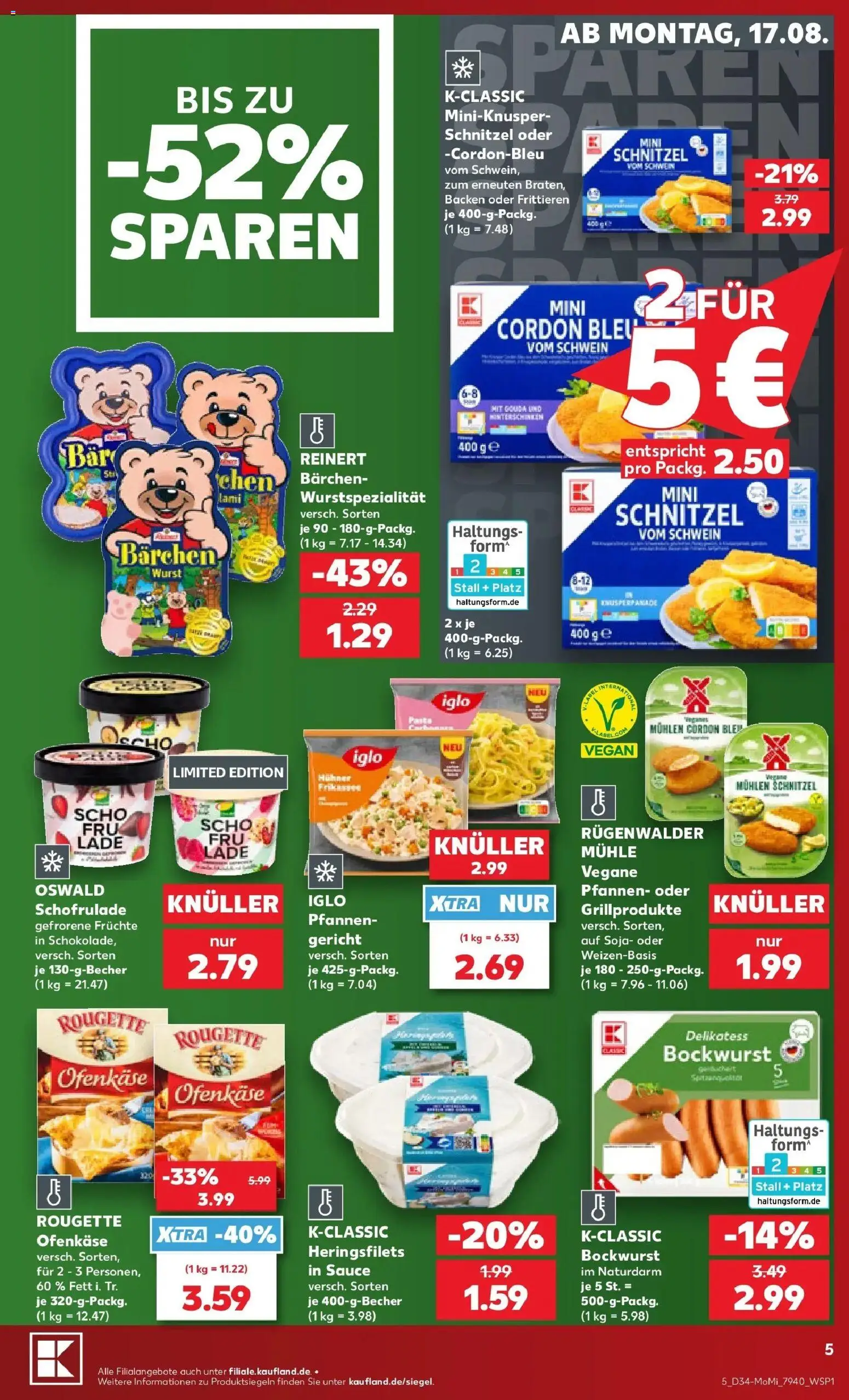 Prospekt Kaufland ab 17.08.2026 » Angebote Online zum Blättern | Seite: 5 | Produkte: Bockwurst, Mühle, Schnitzel, Pasta