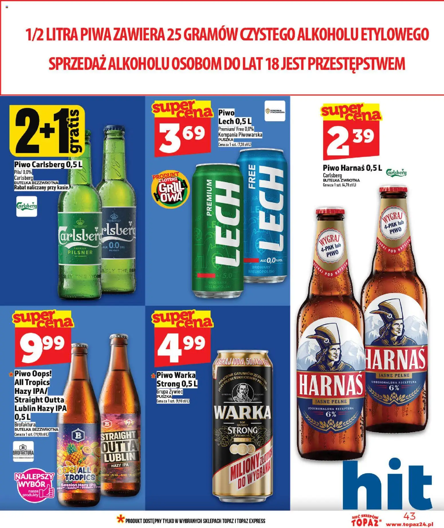 Topaz gazetka - MAZ od 14.05.2026 | Strona: 43 | Produkty: Grill, Piwo Warka, Harnaś, Piwo Carlsberg