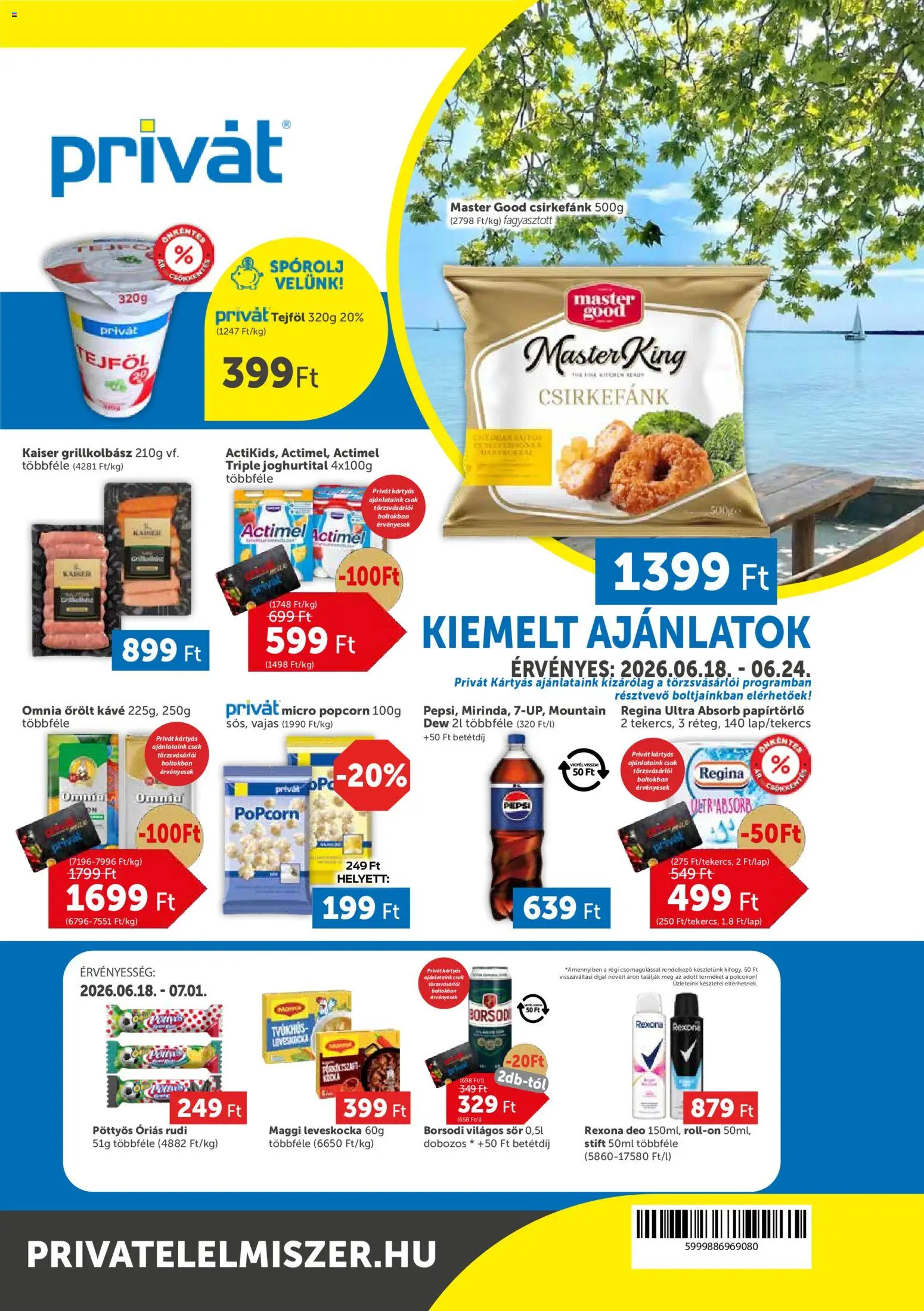 PRIVÁT akciós ujság - amely érvényes a következő dátumtól: 18.06.2026 | Oldal: 1 | Termékek: Leveskocka, Actimel, Maggi, Só