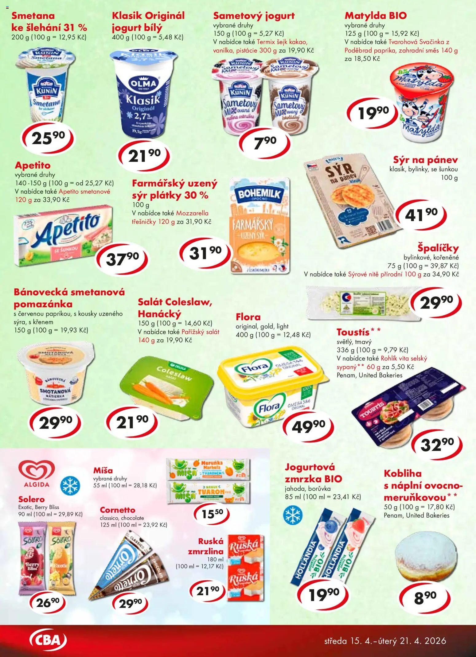 CBA leták - Premium od 15.04.2026 | Strana: 2 | Produkty: Bio jogurt, Salát, Pomazánka, Flora