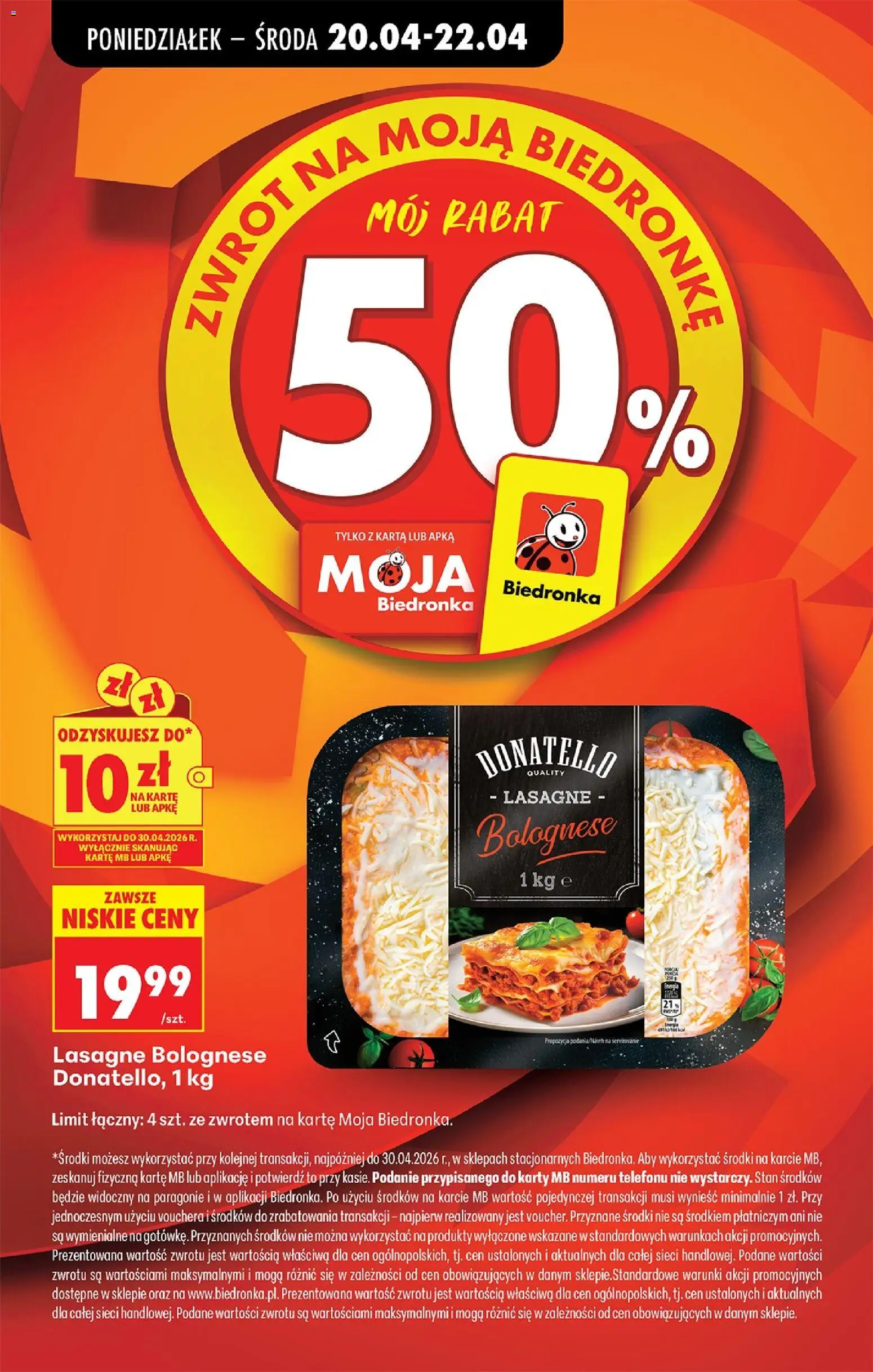 Biedronka gazetka od poniedziałku od 20.04.2026 | Strona: 40 | Produkty: Karta, Lasagne, Lasagne bolognese