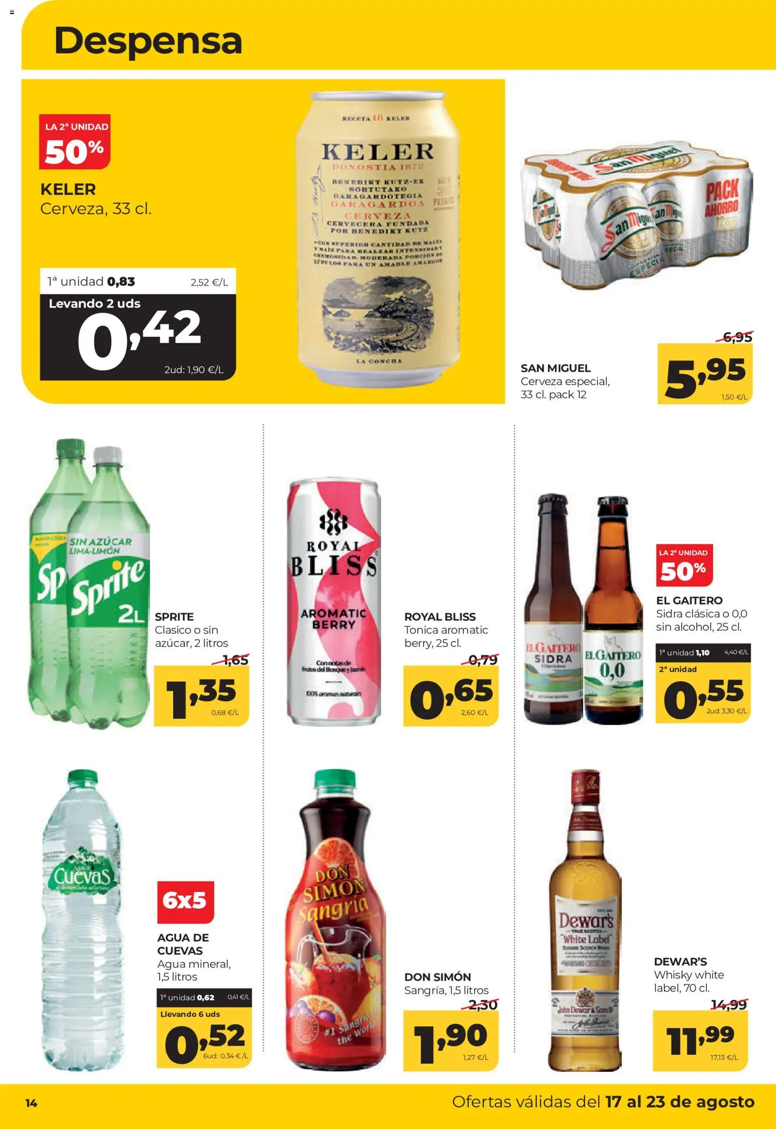Alimerka folleto Castilla y León │ válido desde el 17/08/2026 | Página: 14 | Productos: Limón, Sprite, Azúcar, Agua