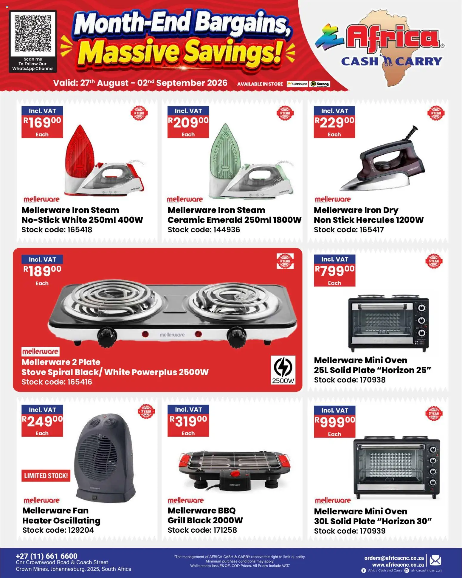 New Africa Cash & Carry catalogue – valid from 27/08/2026 | Page: 37 | Products: Oven, Grill, Iron, Fan