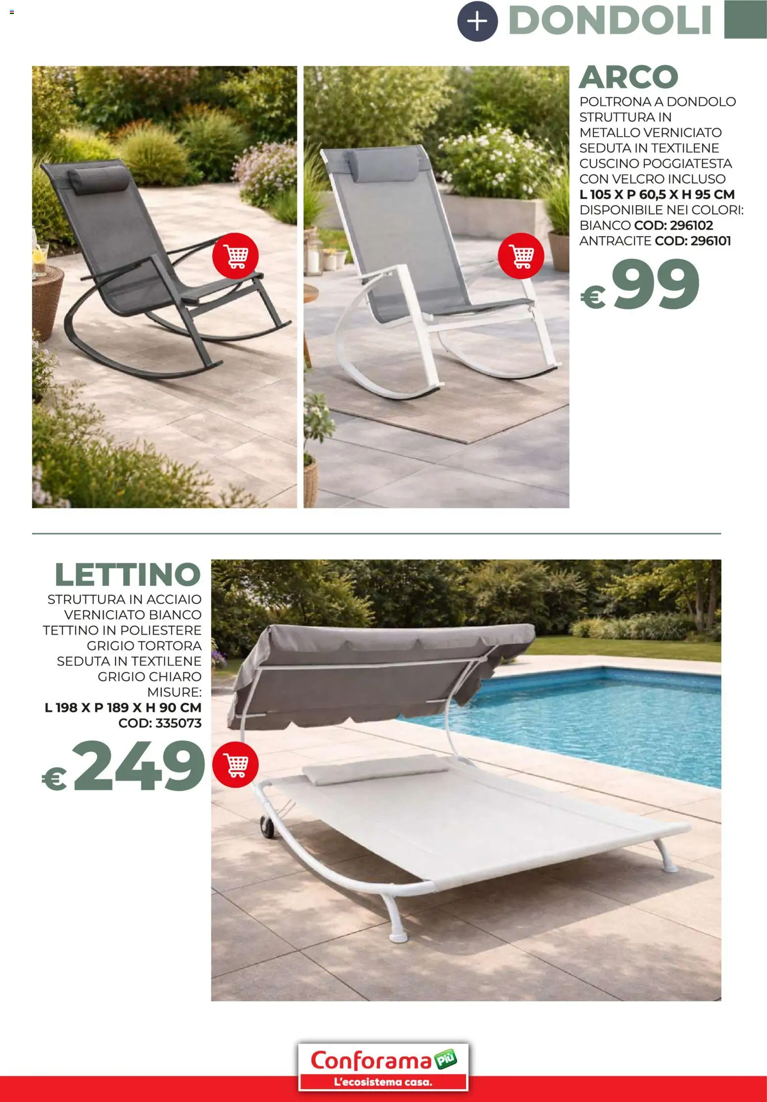 Volantino Conforama del 19/03/2026 | Pagina: 17 | Prodotti: Dondolo, Lettino, Cuscino, Poltrona