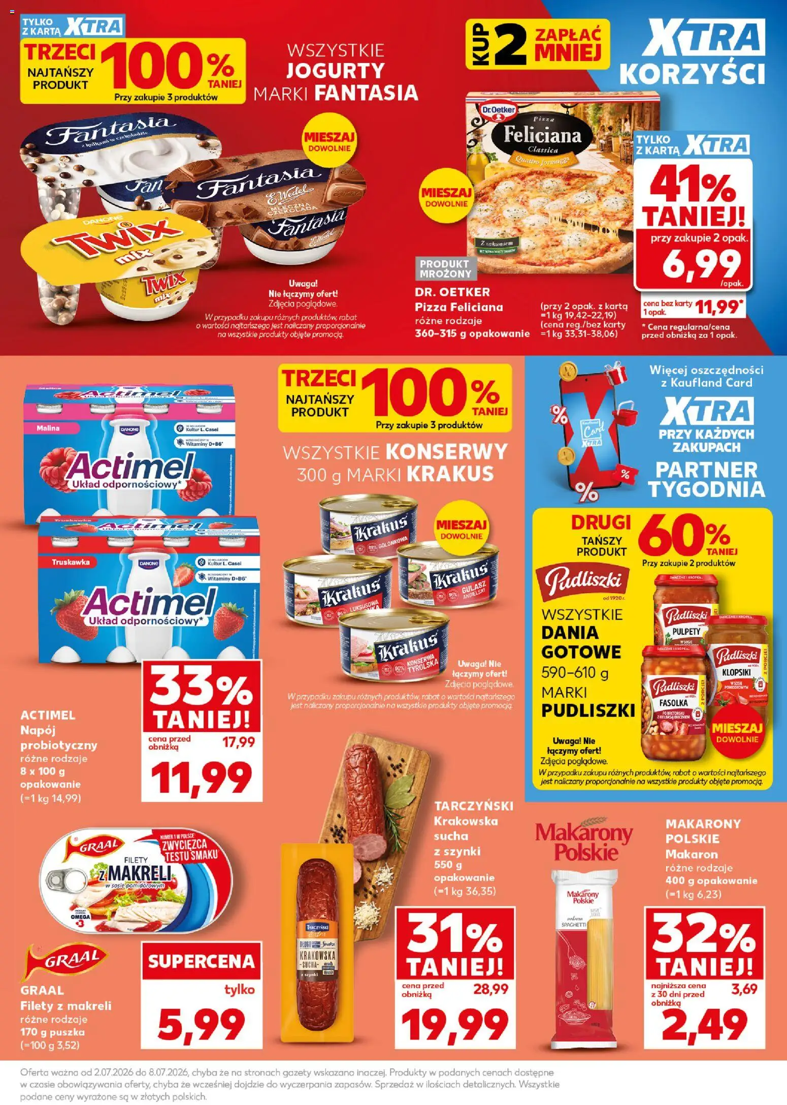 Kaufland Polsko leták - Mocny start od 06.07.2026 | Strana: 7 | Produkty: Pizza, Twix, Jogurty, Makarony