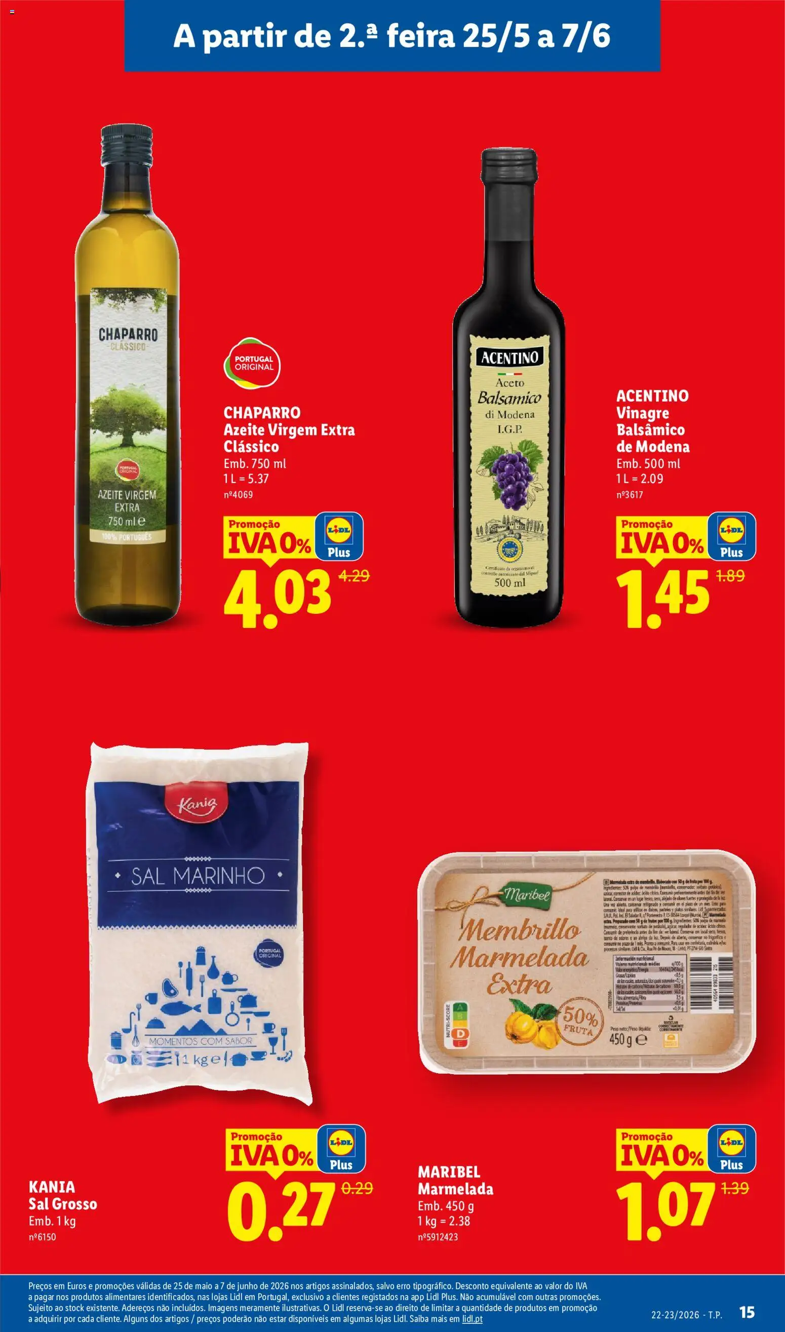 Lidl Folheto Especial Iva 0% │ válido de 25.05.2026 | Página: 15 | Produtos: Vinagre, Vinagre balsâmico, Azeite, Sal