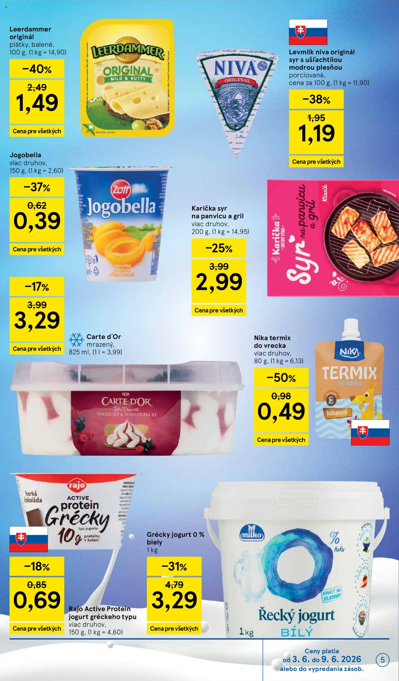 Nové Tesco akcie – leták je platný od 03.06.2026 | Strana: 5 | Produkty: Gril, Syr, Protein, Niva