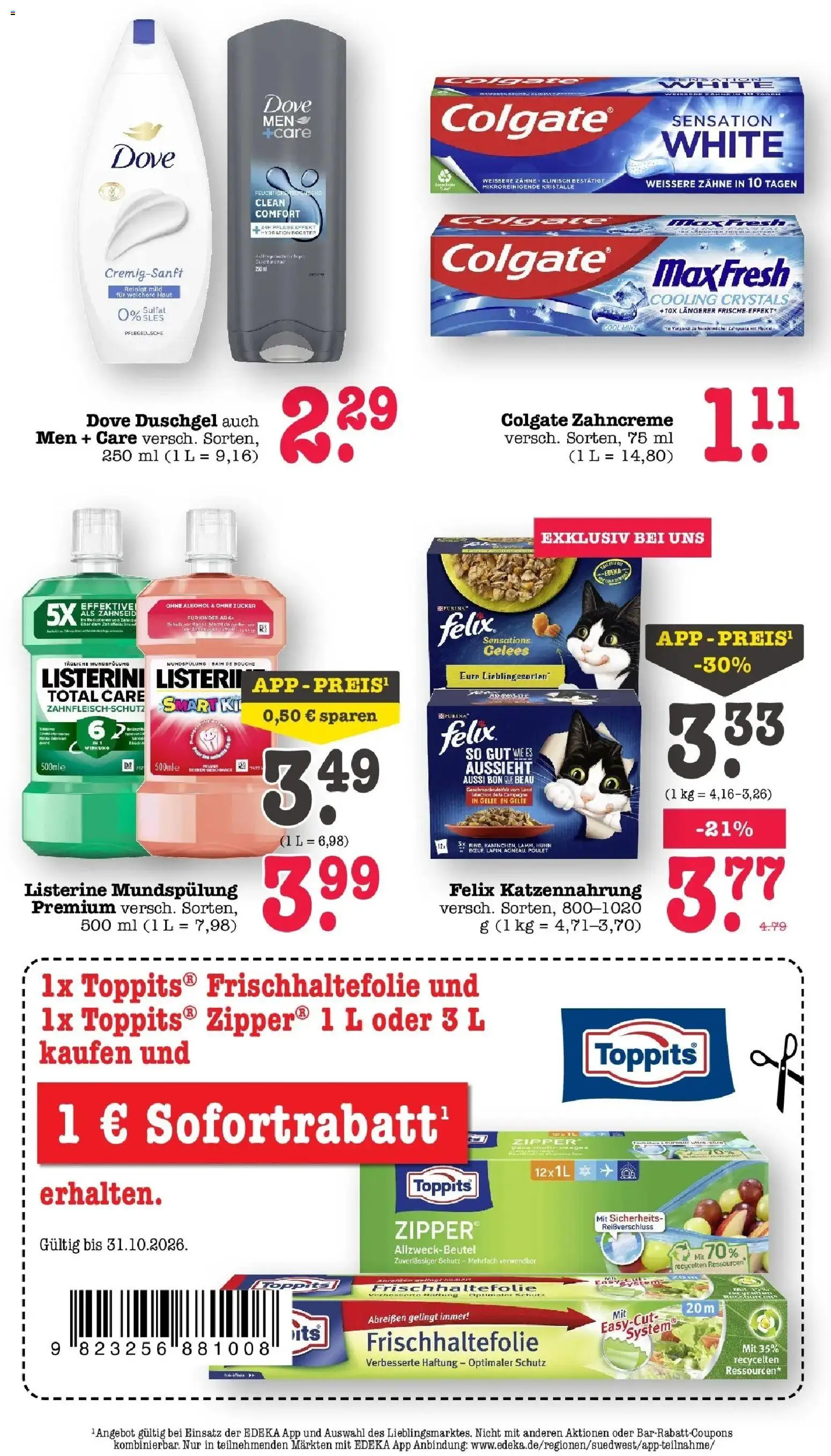 Edeka Prospekt Offenbach (ab 26.10.2026) » Angebote Online | Seite: 56 | Produkte: Duschgel, Alkohol, Zucker, Listerine