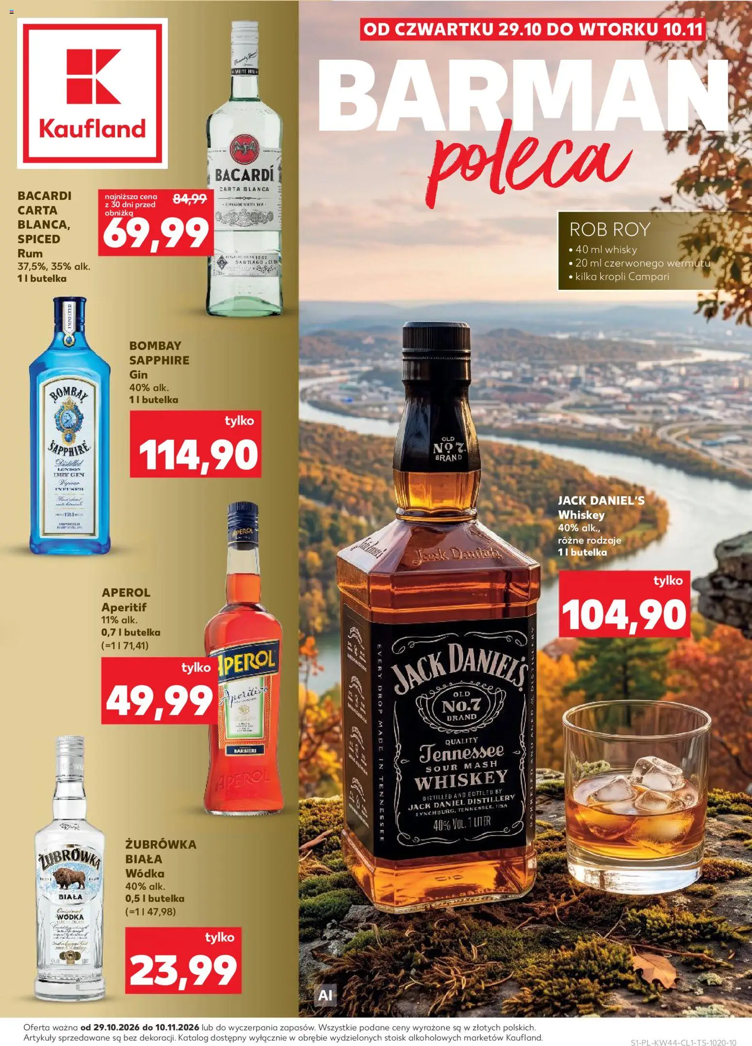 Kaufland Polsko leták - Barek od 29.10.2026 | Strana: 1 | Produkty: Whiskey, Campari, Aperol, Zubrowka