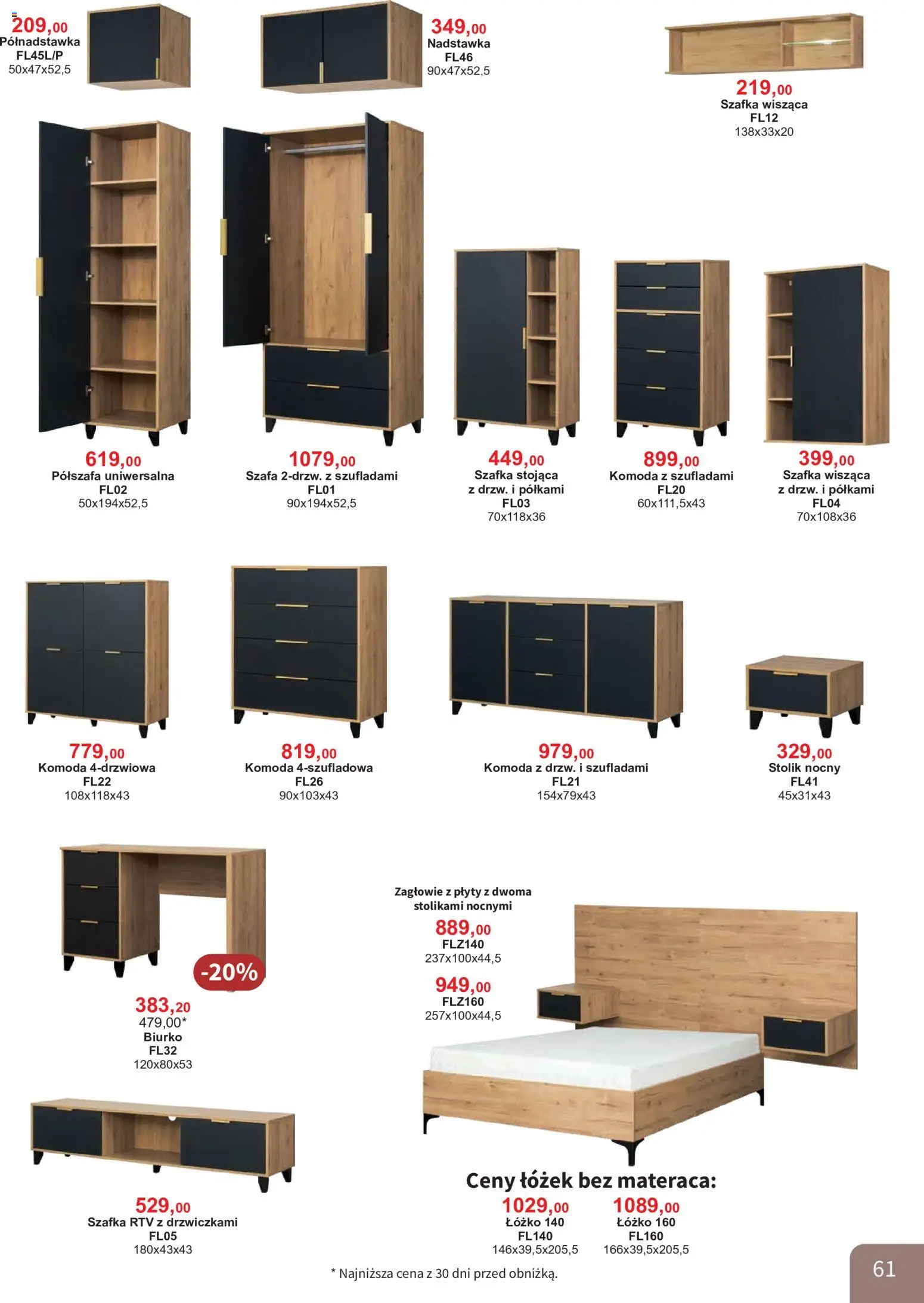 Bodzio Katalog od 01.08.2026 | Strona: 61 | Produkty: Plyty, Łóżko, Biurko, szafka RTV