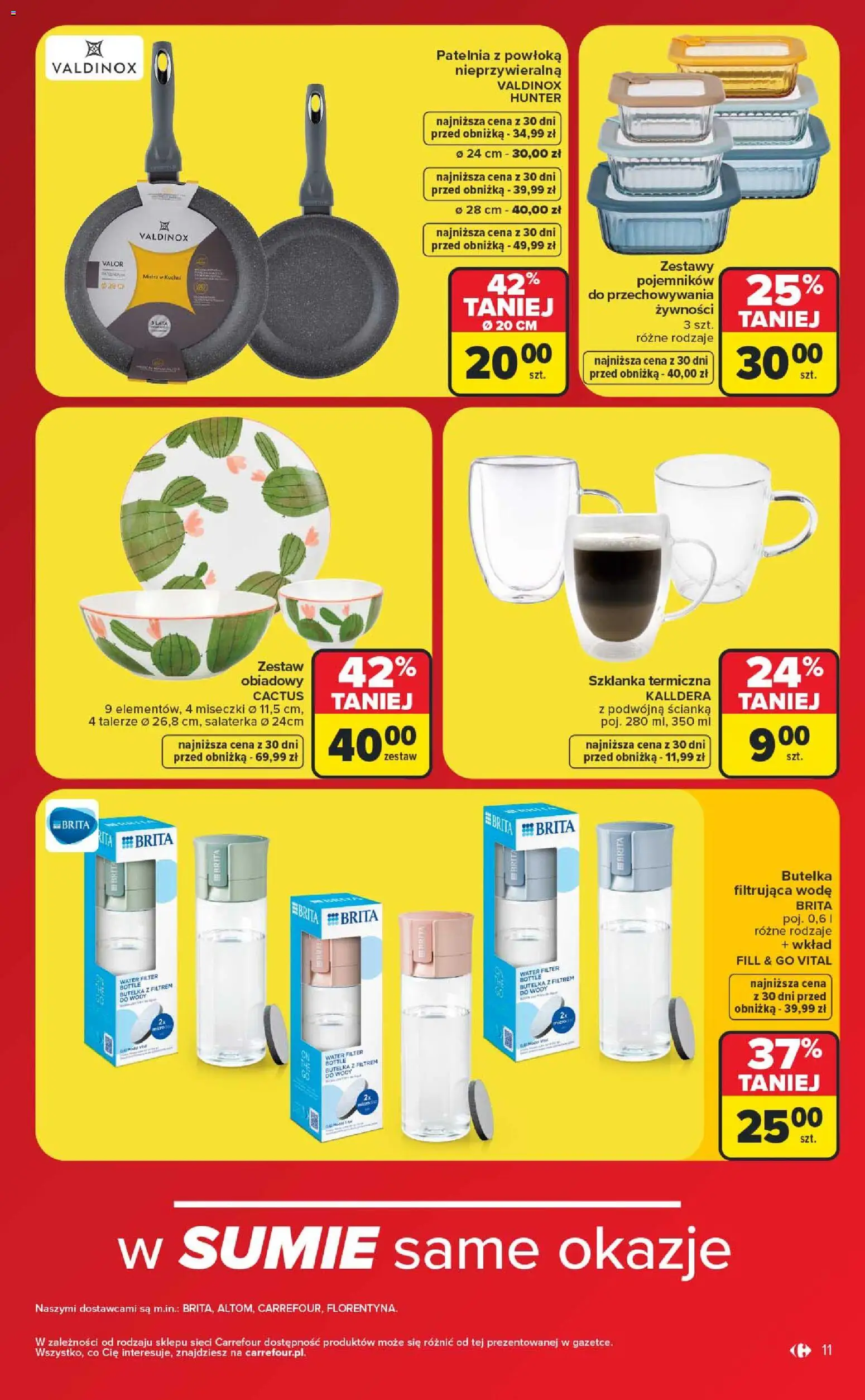 Carrefour gazetka - Wyprzedaż na maxa od 06.07.2026 | Strona: 11 | Produkty: Butelka z filtrem, Talerze, Zestaw obiadowy, Patelnia