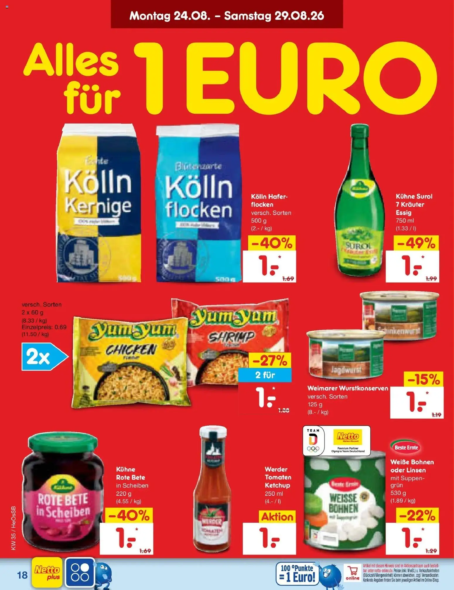 Netto Marken-Discount Prospekt Rostock – gültig ab 24.08.2026 | Seite: 28 | Produkte: Kolln, Tomaten, Ketchup, Flocken