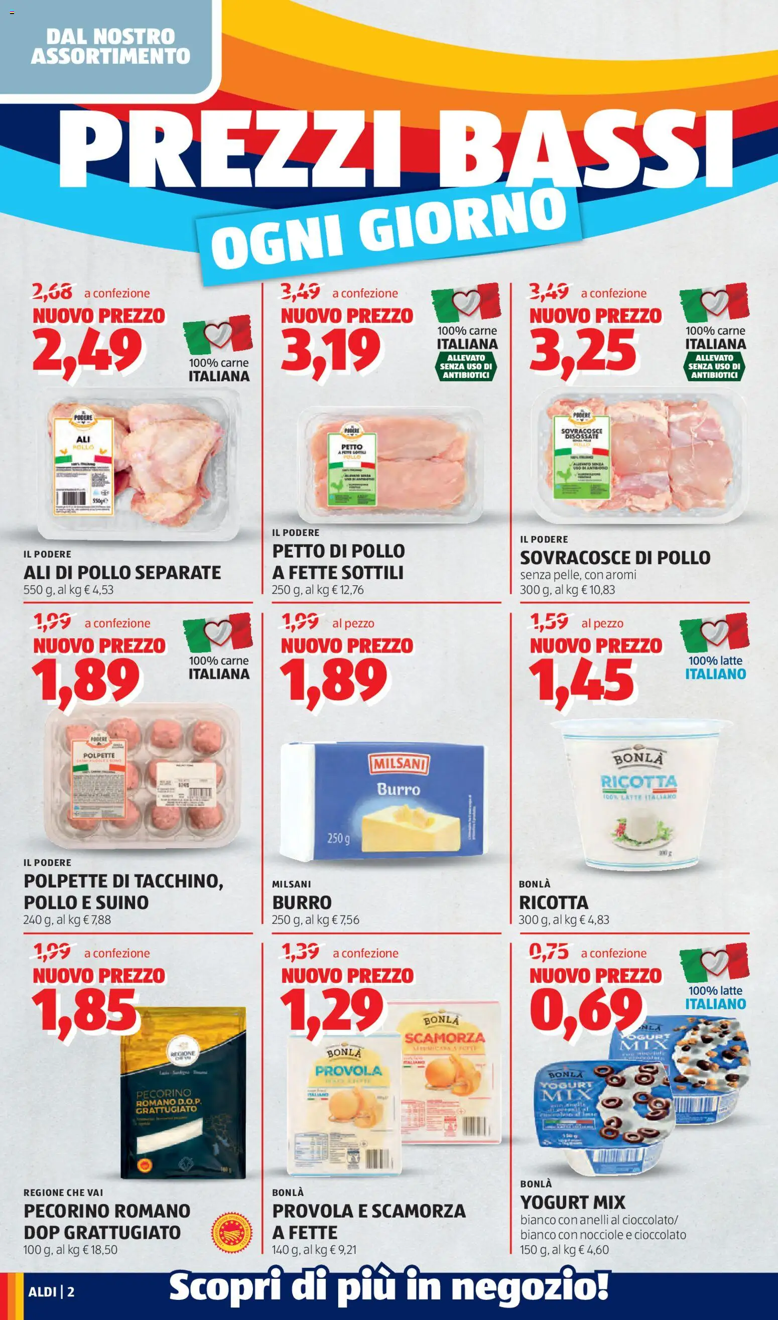 Volantino Aldi del 13.04.2026 | Pagina: 2 | Prodotti: Yogurt, Pollo, Provola, Pecorino