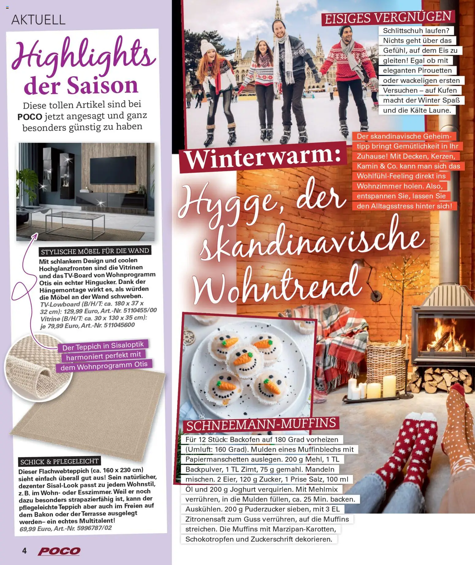 Poco Wohnwelt Winter 2025 – gültig ab 01.12.2025 | Seite: 4 | Produkte: Vitrine, Teppich, Backofen, Eis
