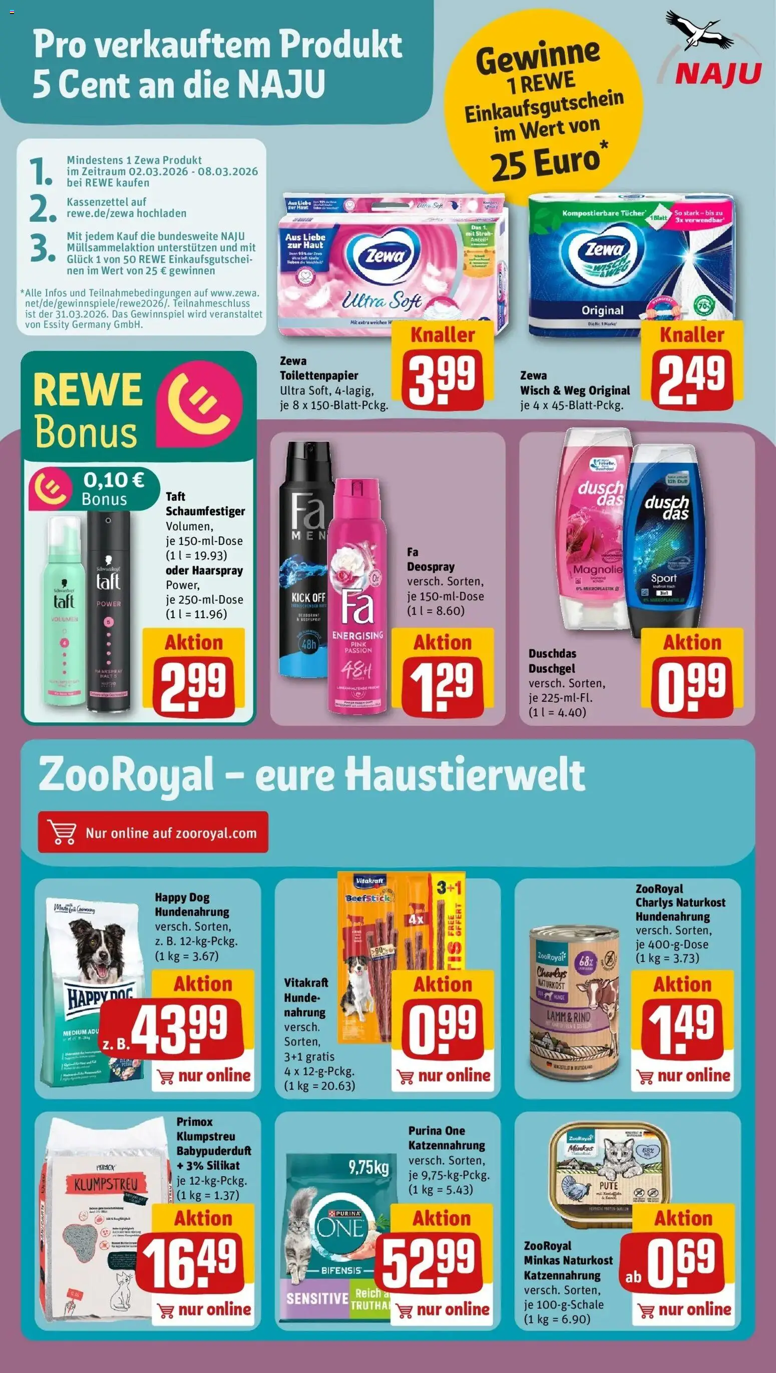 Rewe Prospekt Halle (Saale)	 – gültig ab 02.03.2026 | Seite: 19 | Produkte: Purina one, Haarspray, Shower Gel, Deospray