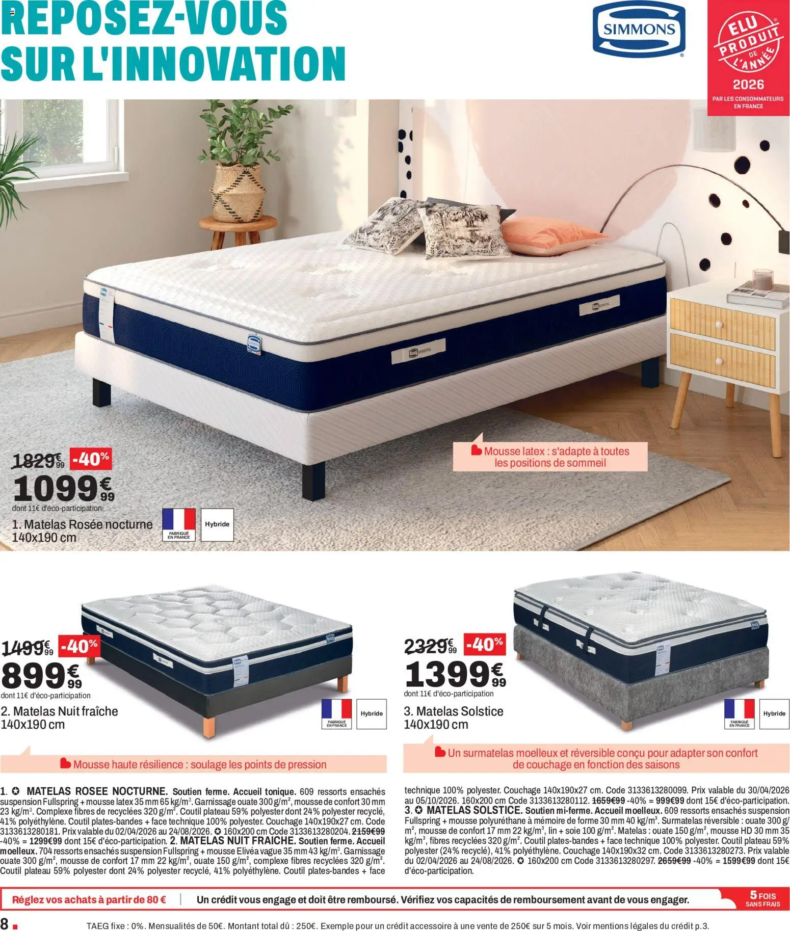 {H1} | Page: 8 | Produits: Plateau, Mousse, Suspension, Matelas