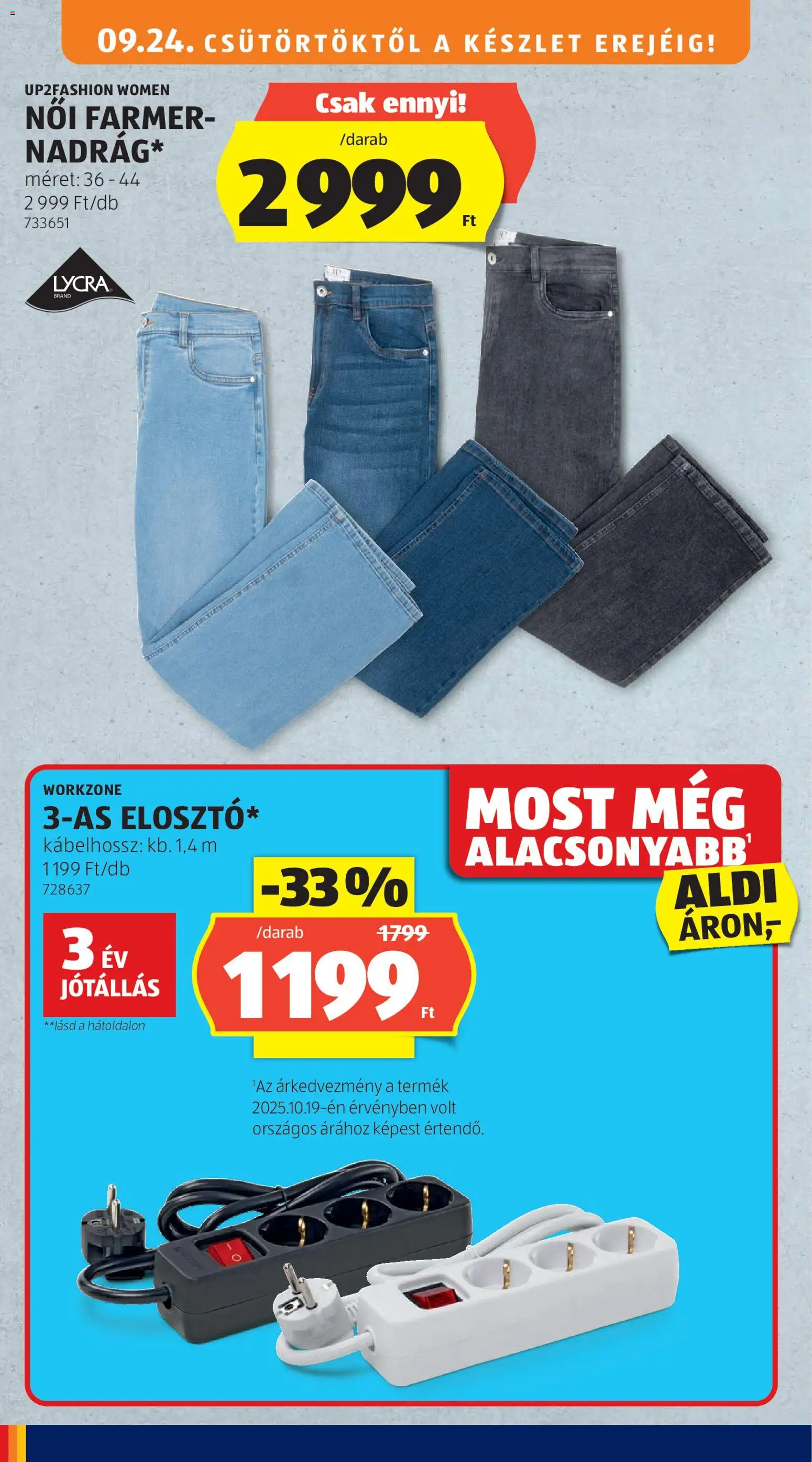 Aldi akciós ujság - amely érvényes a következő dátumtól: 2026.09.24. | Oldal: 36 | Termékek: Farmer, Elosztó, Nadrág