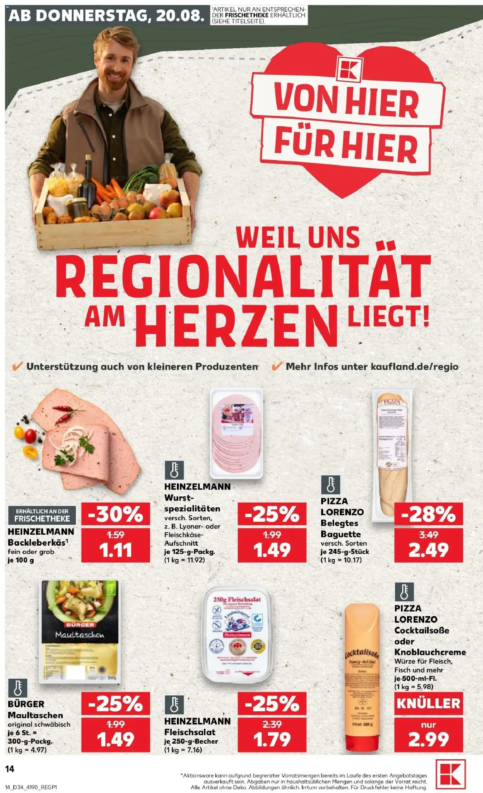 Prospekt Kaufland ab 20.08.2026 » Angebote Online zum Blättern | Seite: 14 | Produkte: Spezialitäten, Burger, Fisch, Maultaschen