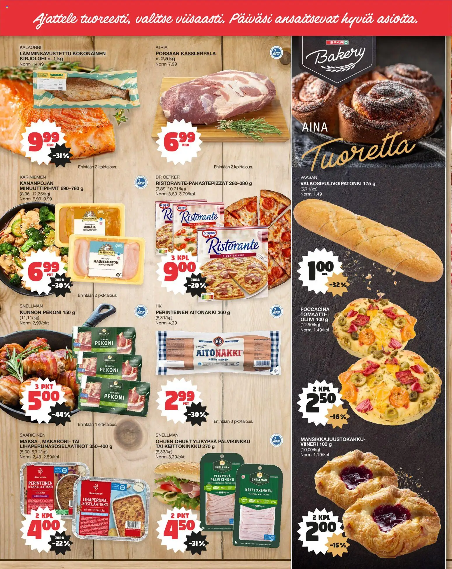 Tokmanni - EUROSPAR – voimassa 04.06.2026 alkaen | Sivu: 2 | Tuotteet: Kirjolohi, Pekoni, Pizza, Hunaja