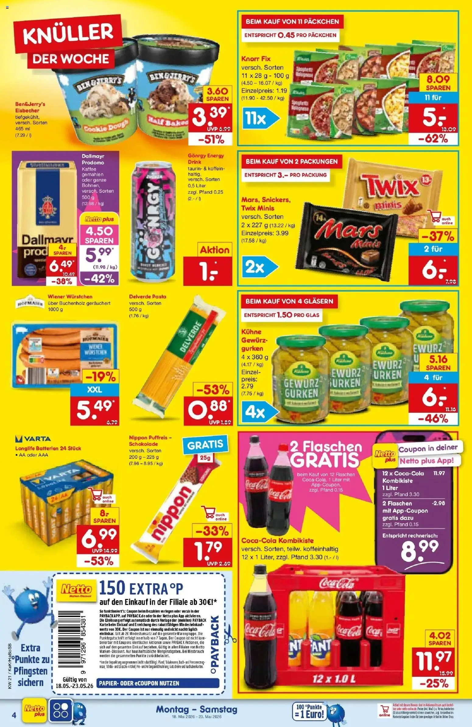 Netto Marken-Discount Prospekt Wuppertal	 – gültig ab 17.05.2026 | Seite: 4 | Produkte: Wiener wurstchen, Batterien, Kaffee, Knorr