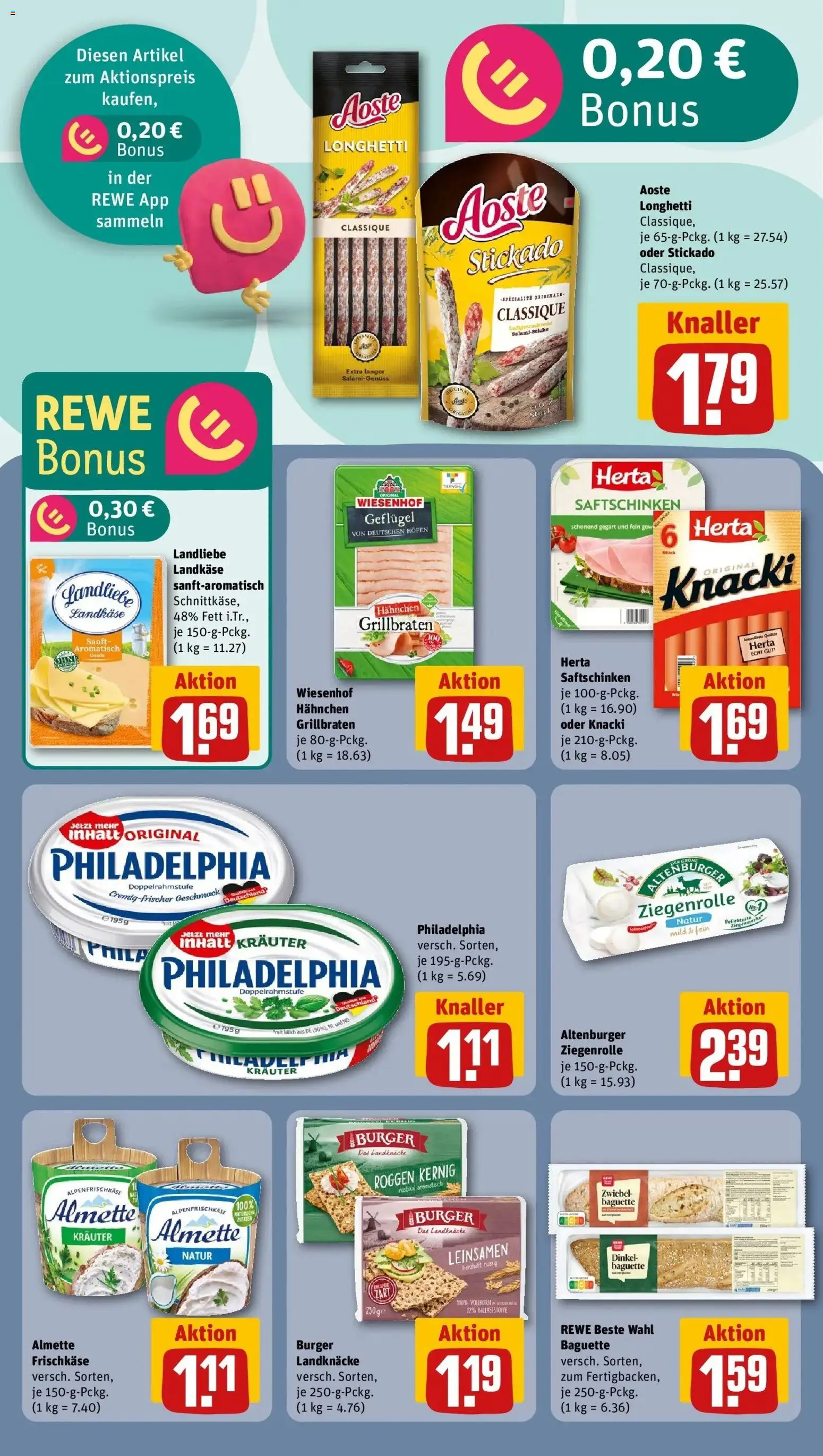 REWE Prospekt ab 04.05.2026 zum Blättern » Angebote | Seite: 16 | Produkte: Almette, Hahnchen, Philadelphia, Burger