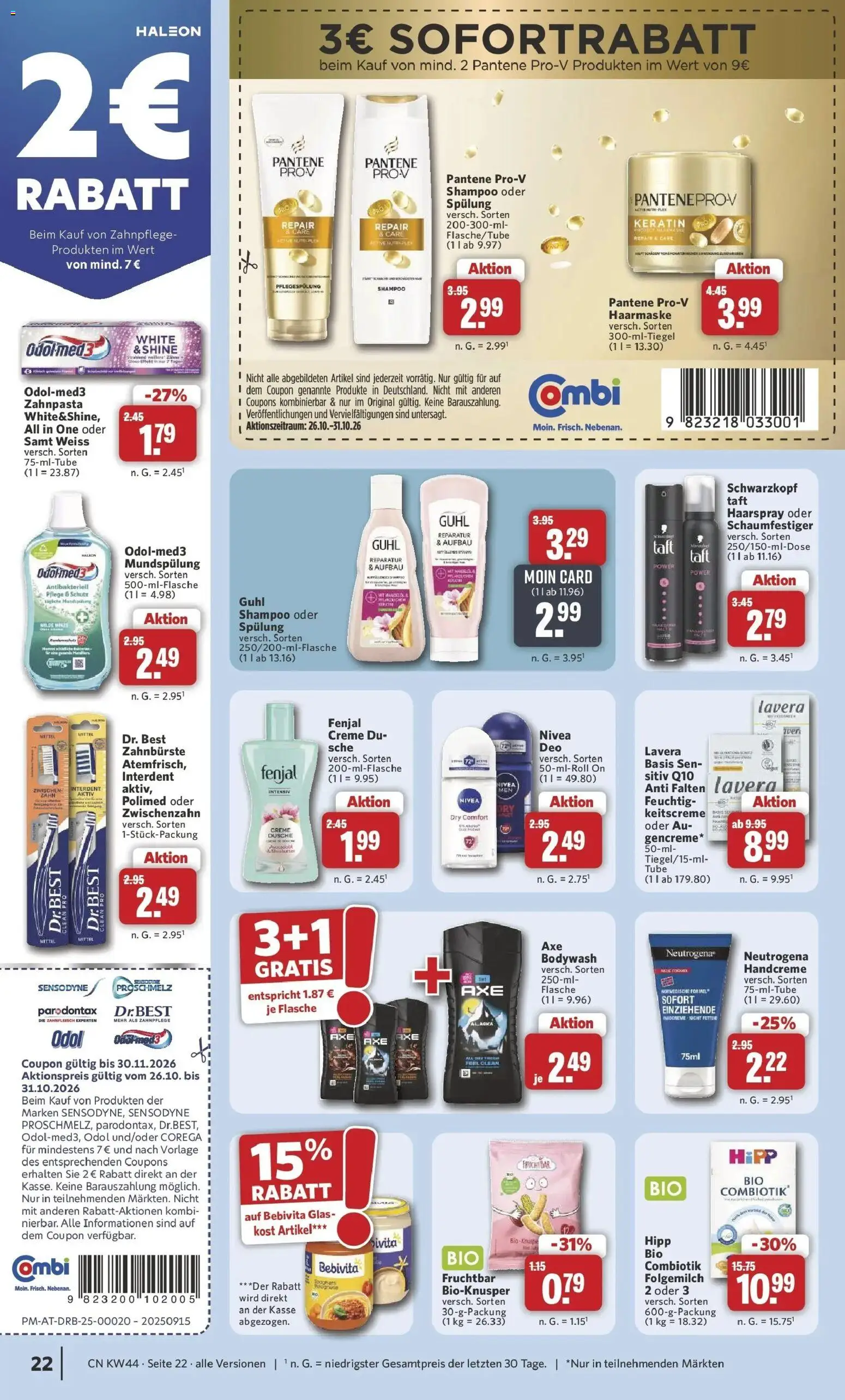 Combi Prospekt Rahden (ab 26.10.2026) zum Blättern | Seite: 22 | Produkte: Spülung, Creme, Zahnpasta, Zahnbürste