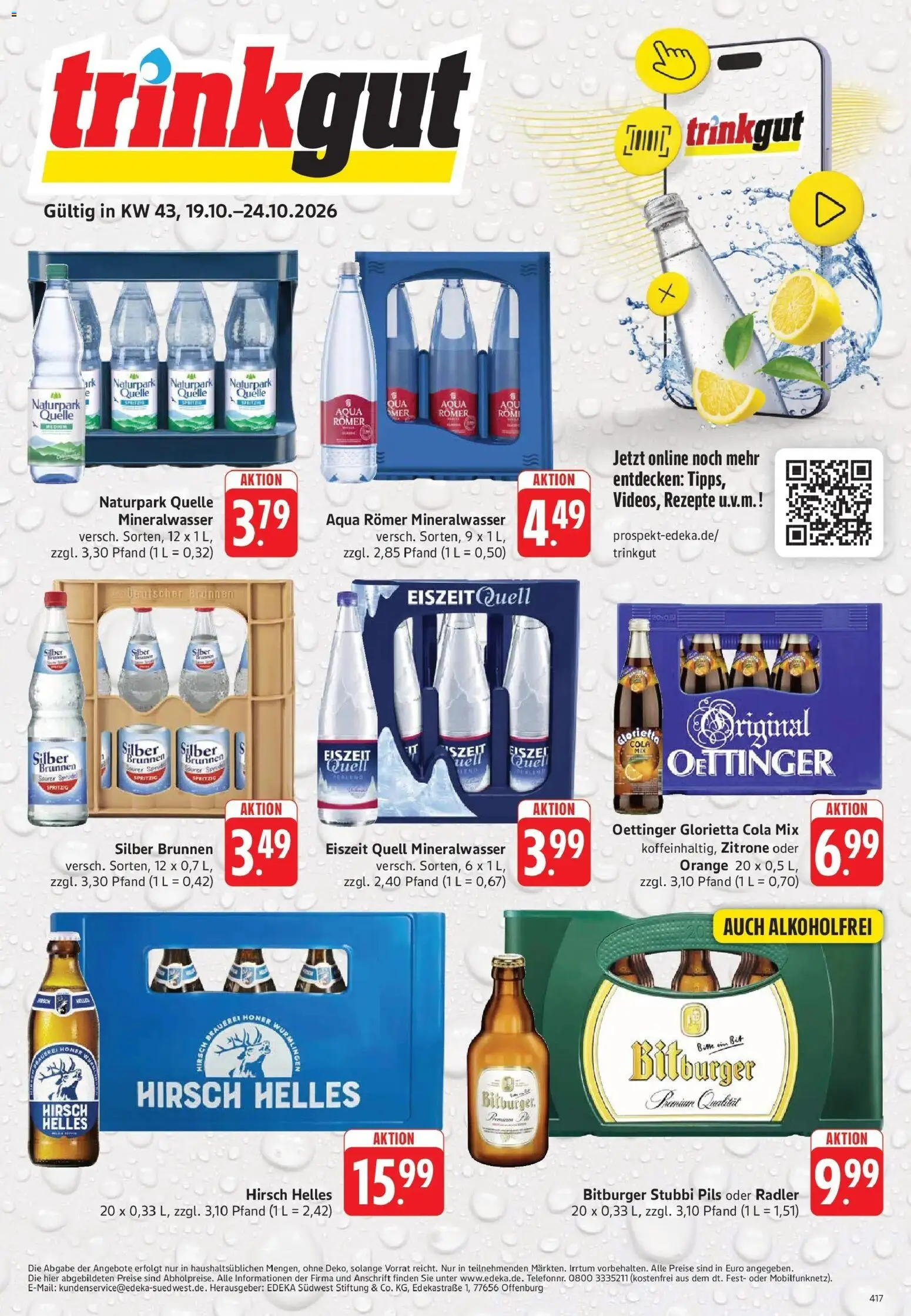 Trinkgut Prospekt Weissach Im Tal (ab 19.10.2026) » Angebote online | Seite: 1 | Produkte: Bitburger, Cola, Oettinger, Zitrone