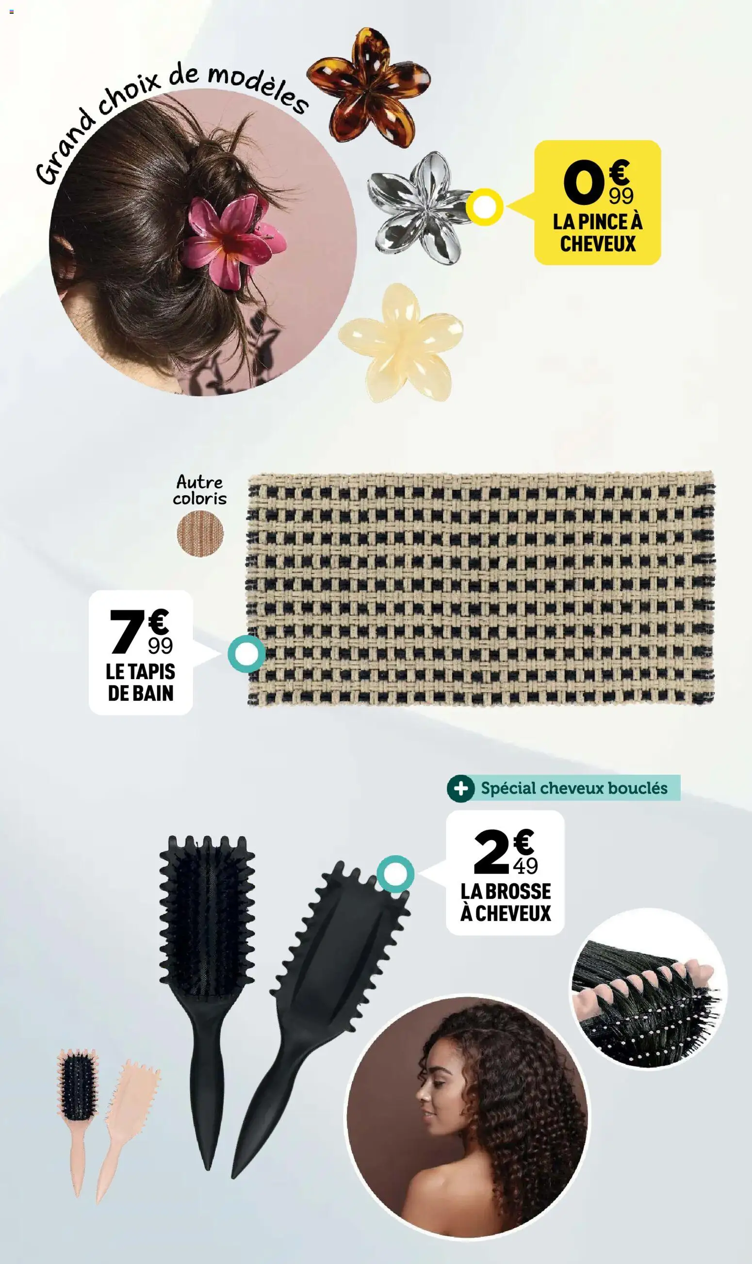 {H1} | Page: 44 | Produits: Tapis de bain, Brosse à cheveux, Pince, Pince à cheveux