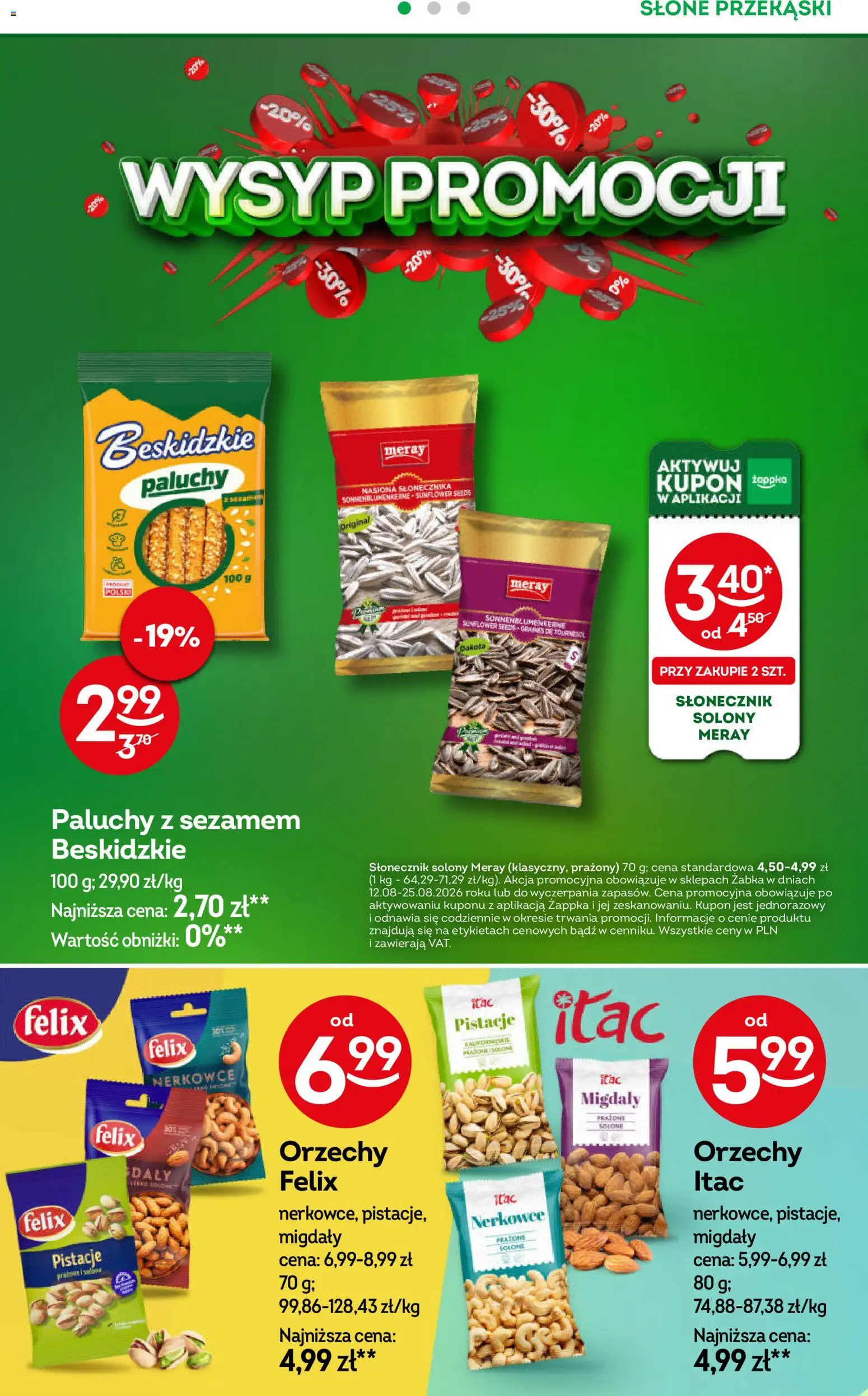 Żabka gazetka od 10.08.2026 | Strona: 20 | Produkty: Nasiona słonecznika, Przekąski, Słone przekąski, Orzechy
