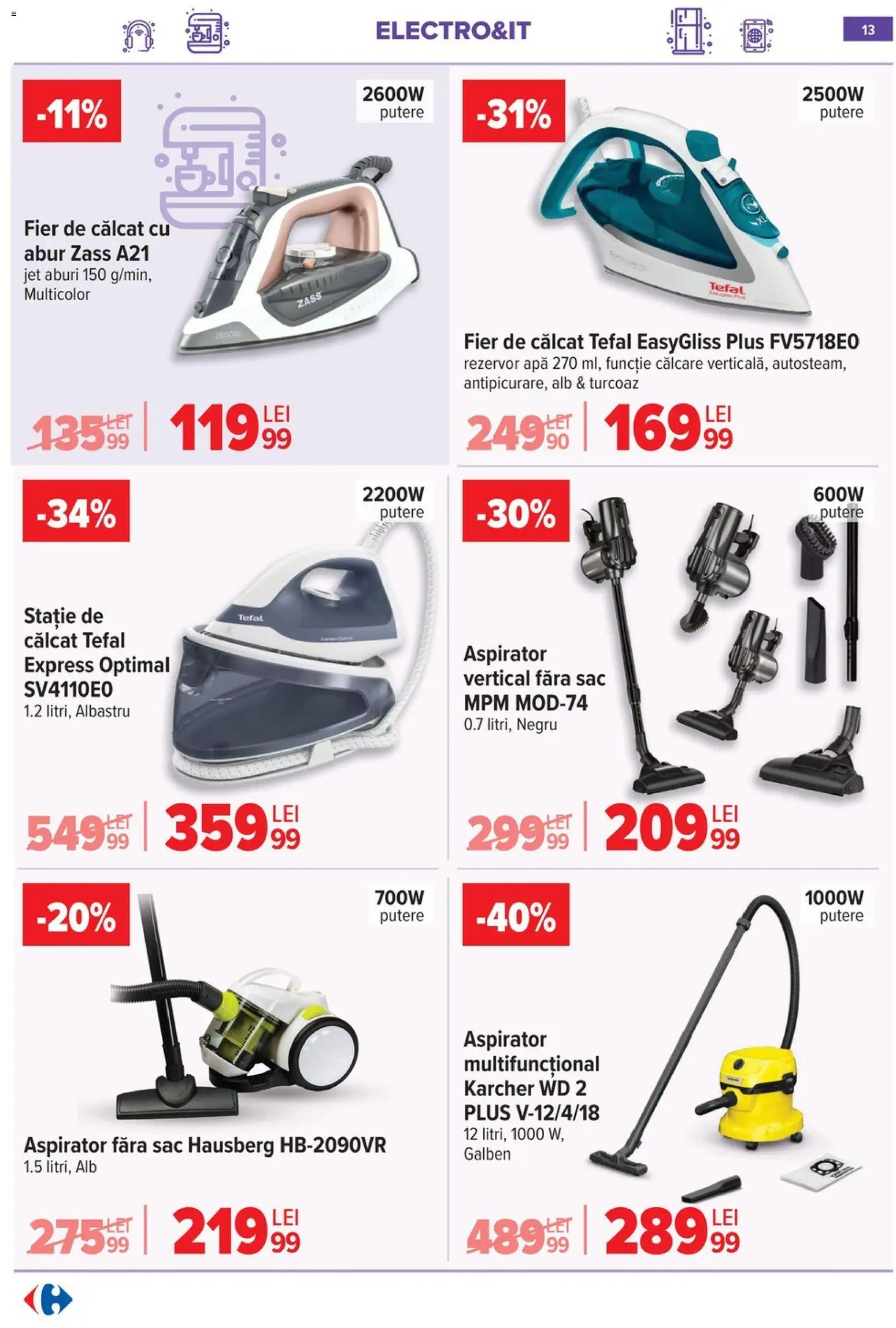 Noul catalog Carrefour – valabil de la 03.06.2026 | Pagină: 14 | Produse: Fier de călcat, Aspirator, Apă