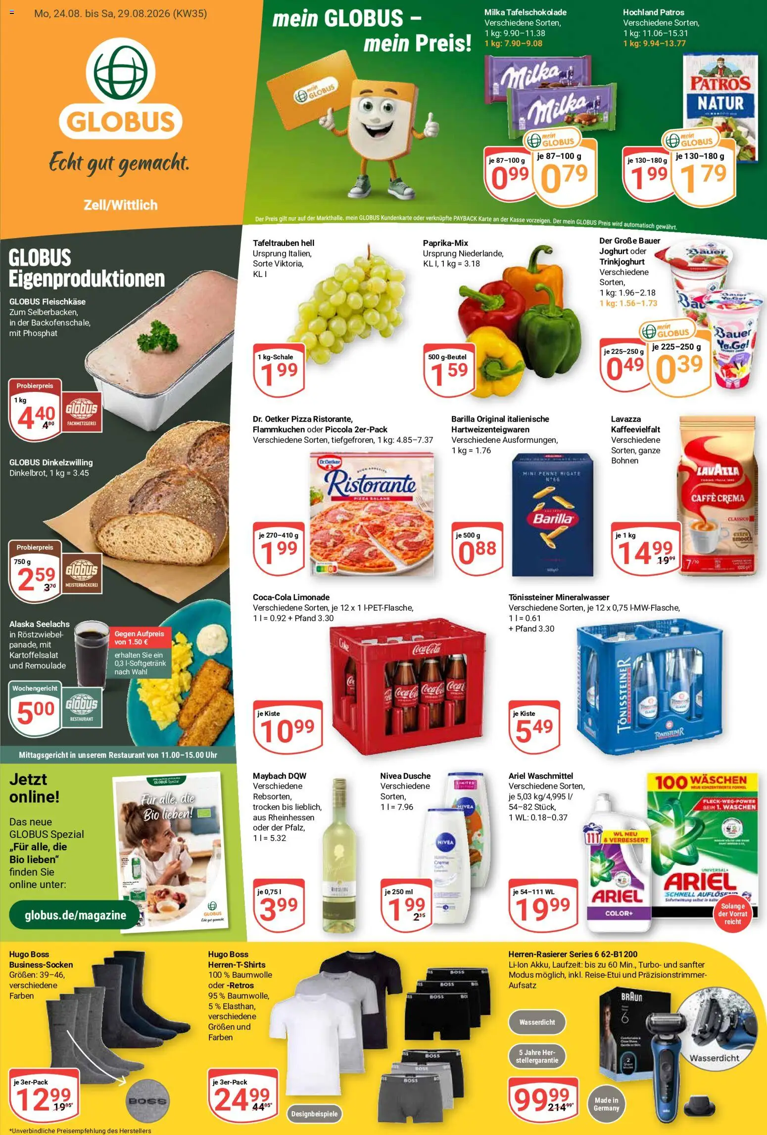 Globus Prospekt Zell – gültig ab 24.08.2026 | Seite: 3 | Produkte: Joghurt, Milka, Trinkjoghurt, Pizza
