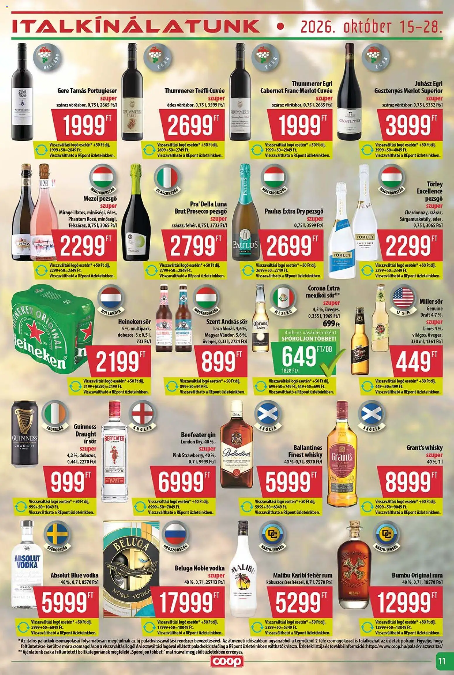 COOP akciós ujság - amely érvényes a következő dátumtól: 2026.10.22. | Oldal: 11 | Termékek: Sör, Gin, Whisky, Beefeater