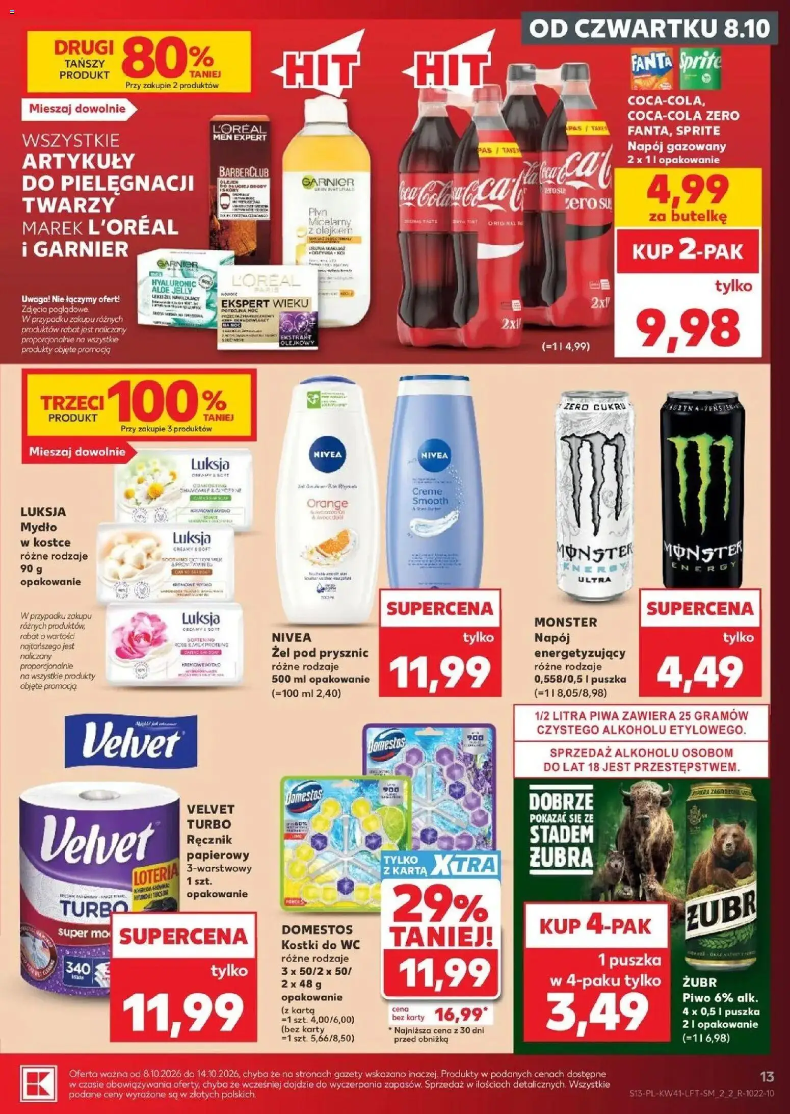 Kaufland aktualna gazetka od 08.10.2026 - od jutra PDF | Strona: 13 | Produkty: Kostki do wc, Cleaner, Piwo, Żel pod prysznic
