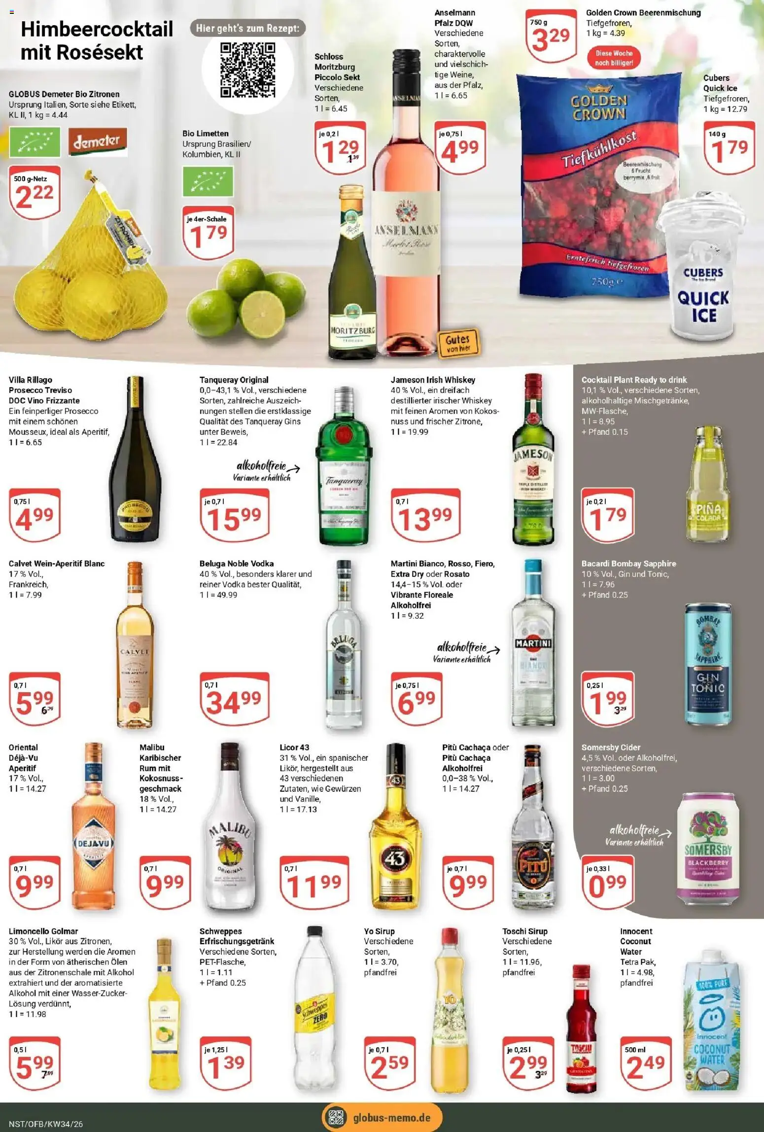 Globus Prospekt Neustadt (ab 17.08.2026) » Angebote online | Seite: 18 | Produkte: Limetten, Schweppes, Prosecco, Alkohol