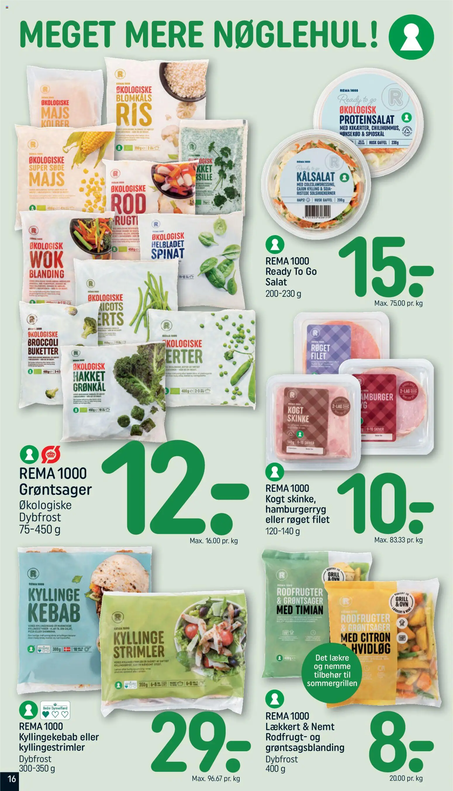 Rema 1000 tilbudsavis – gyldig fra 21.06.2026 | Side: 16 | Produkter: Kebab, Majs, Hamburgerryg, Spidskål