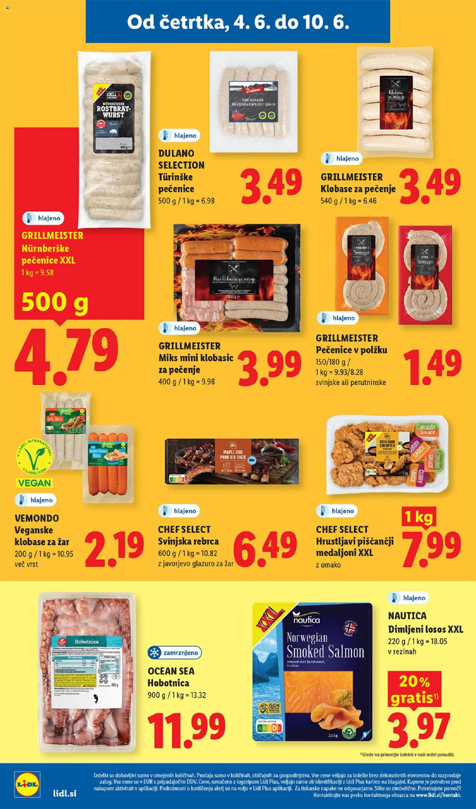 Novi Lidl katalog ponudbe – veljaven od 04.06.2026 | Stran: 10 | Izdelki: Zar, Hobotnica, Losos, Klobase