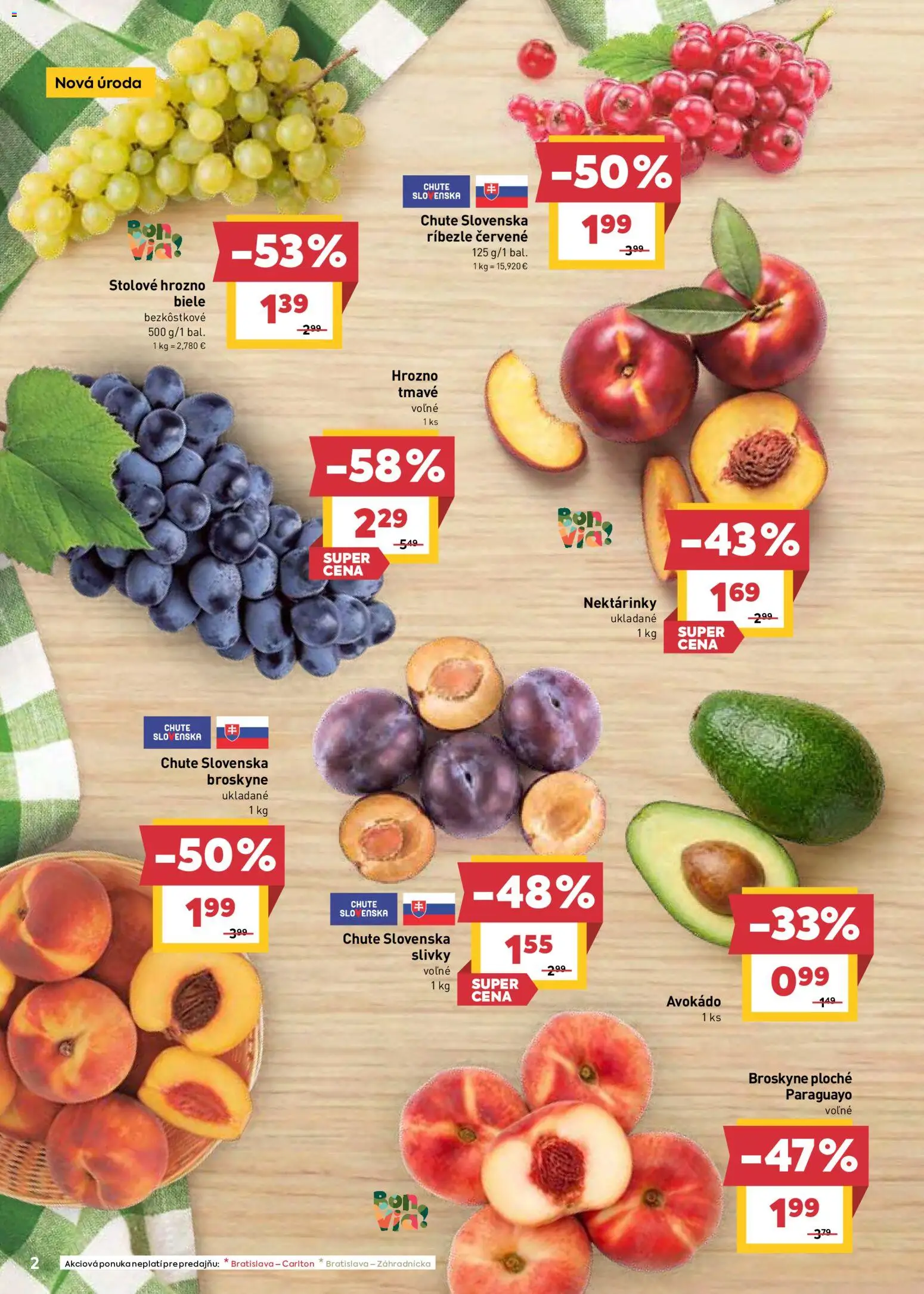 Nové Billa akcie – leták je platný od 12.08.2026 | Strana: 2 | Produkty: Ríbezle, Nektárinky, Slivky, Hrozno
