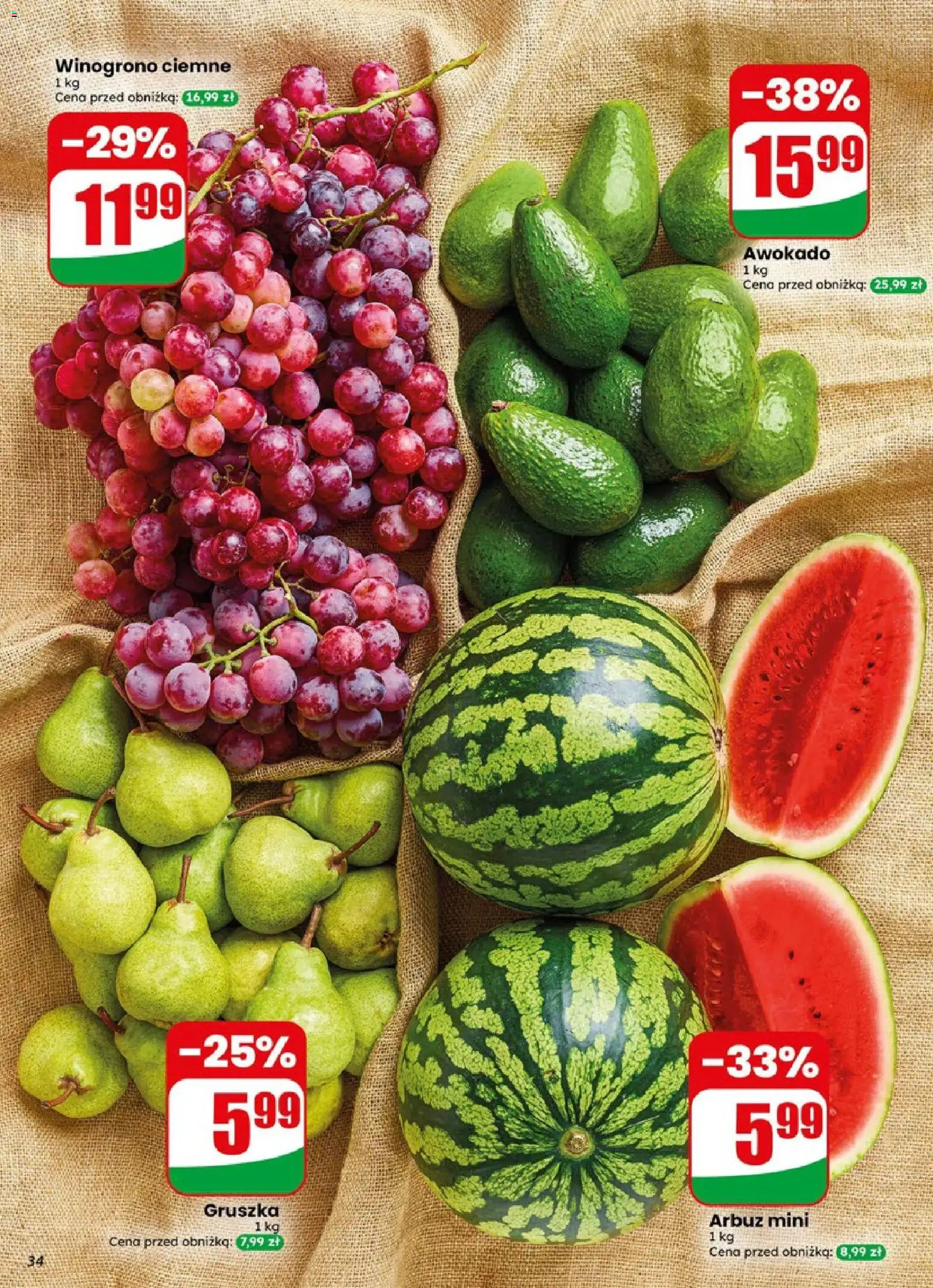 Dino gazetka od 06.05.2026 | Strona: 34 | Produkty: Arbuz, Gruszka, Winogrono, Awokado