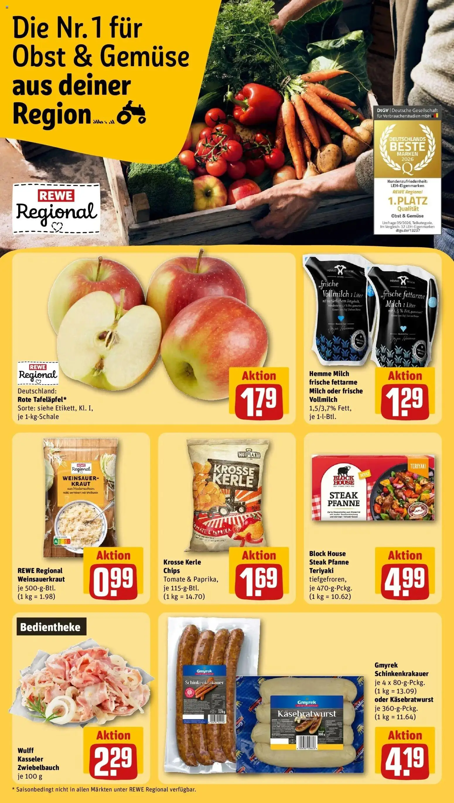 REWE Prospekt ab 07.09.2026 zum Blättern » Angebote | Seite: 13 | Produkte: Milch, Gemüse, Obst, Kraut