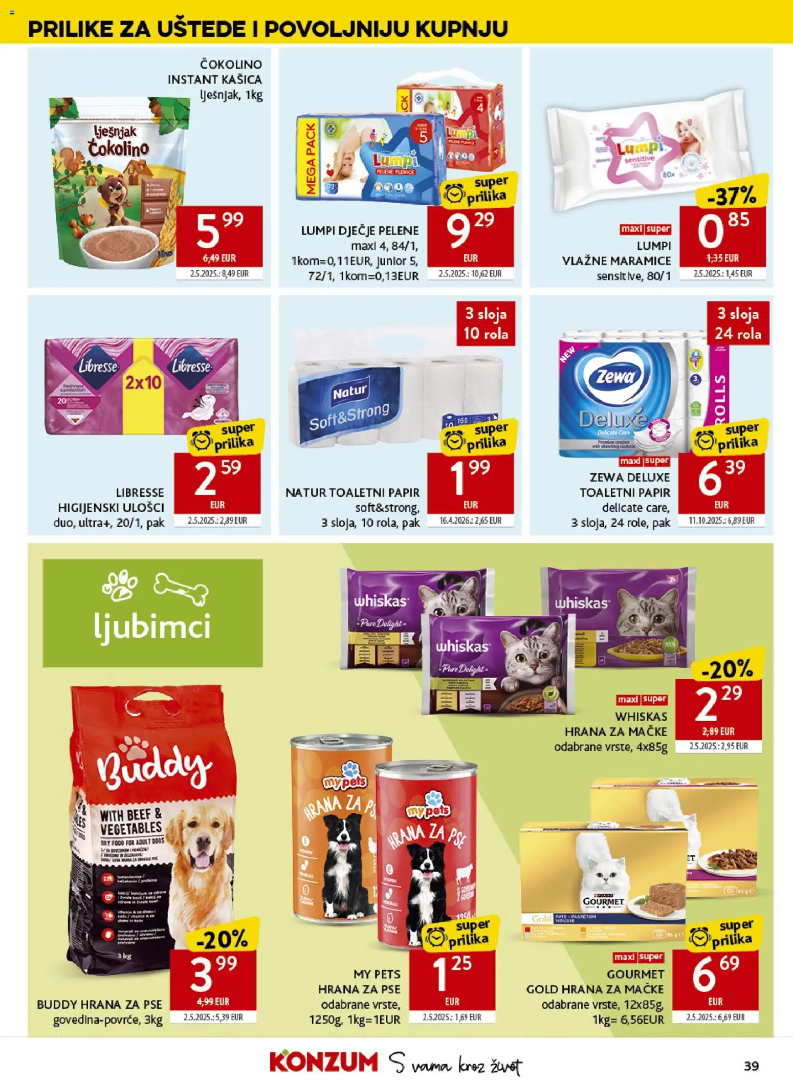 Konzum katalog | vrijedi od 17.06.2026 | Stranica: 39 | Proizvodi: Higijenski ulošci, Vlažne maramice, Toaletni papir, Zewa