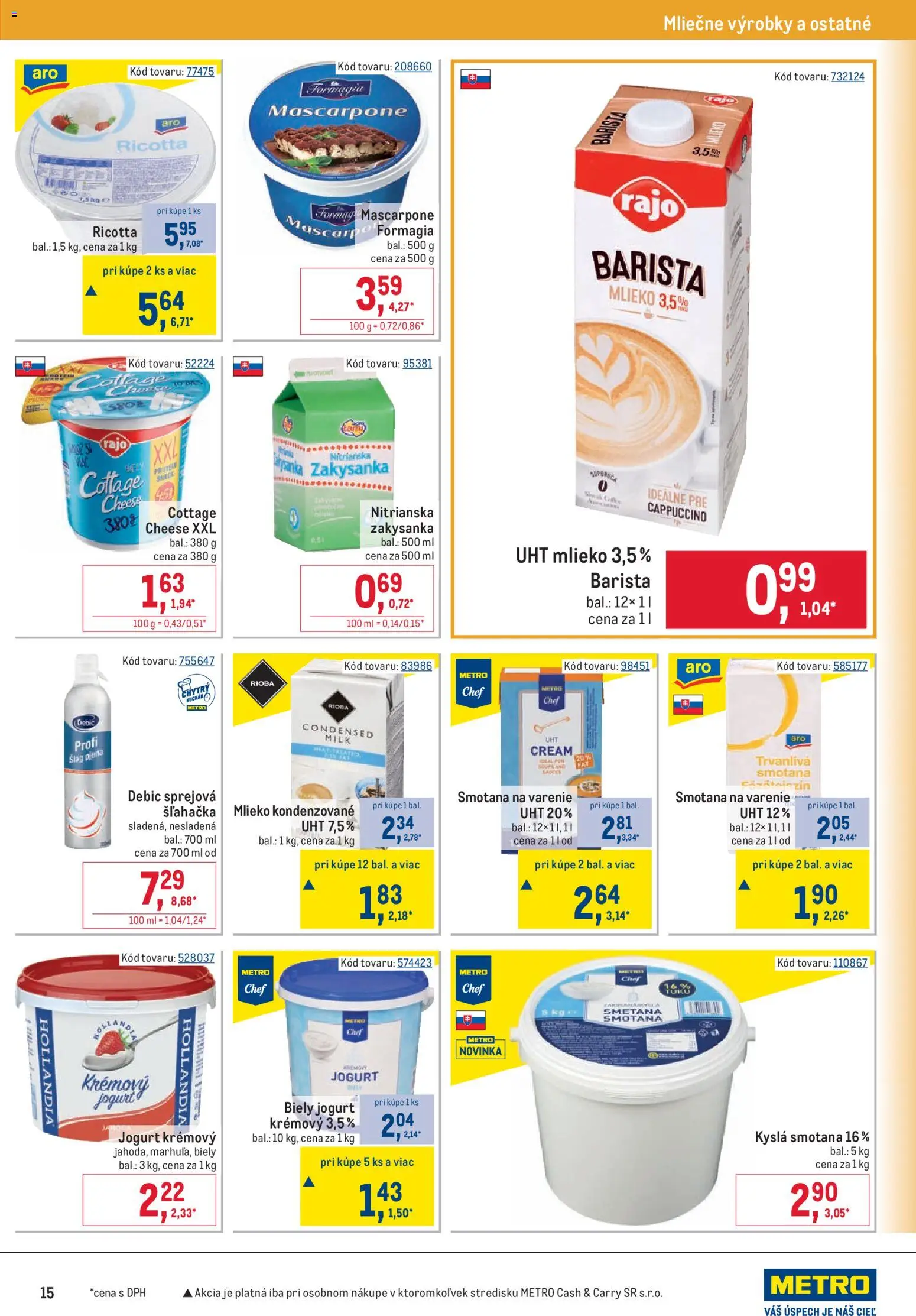 Nové Metro akcie – leták je platný od 09.09.2026 | Strana: 15 | Produkty: Barista, Smotana, Smotana na varenie, Cappuccino