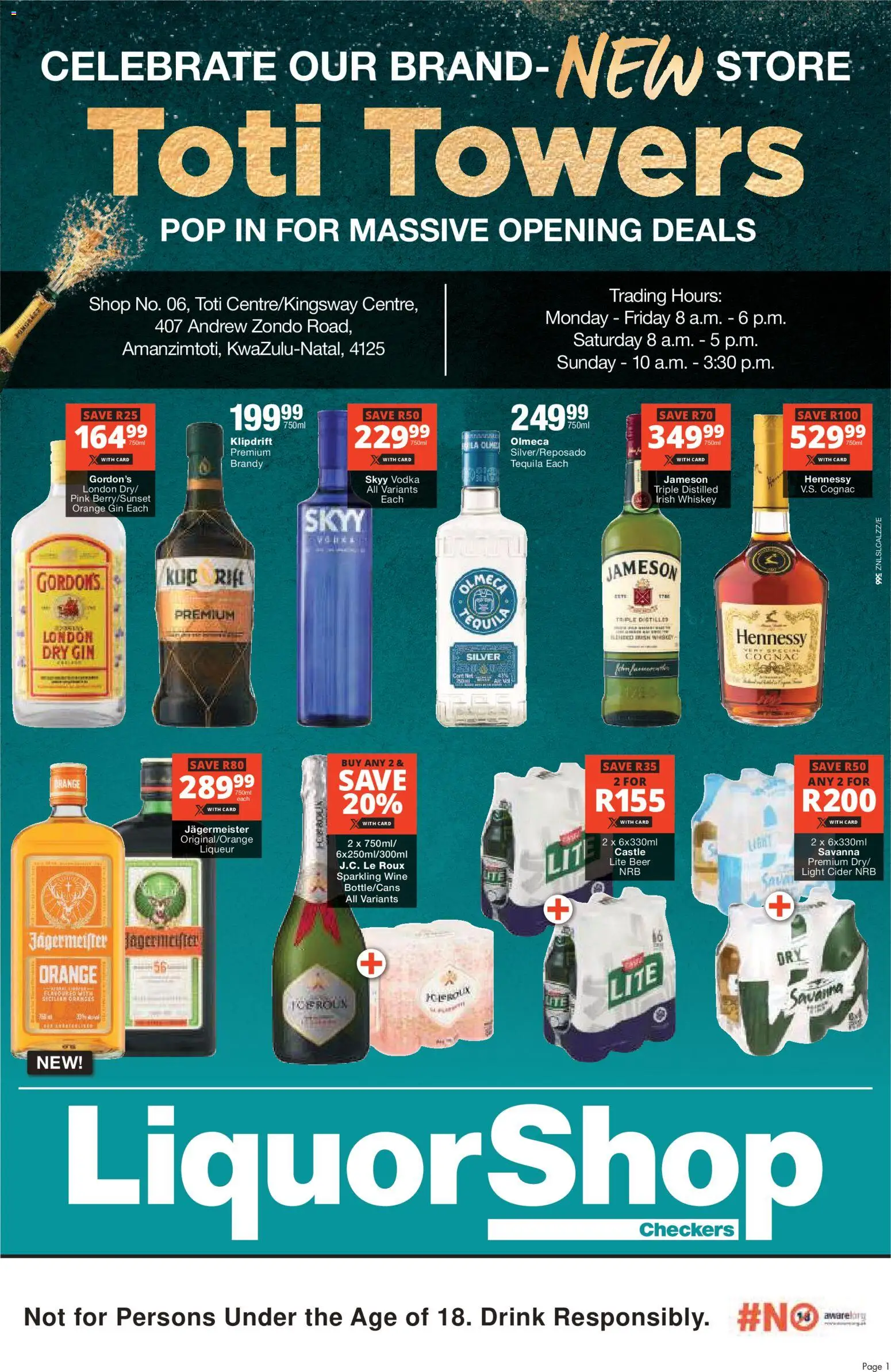 New Checkers catalogue – valid from 16.04.2026 | Page: 1 | Products: Brandy, Wine, Whiskey, Ensalada de quino
