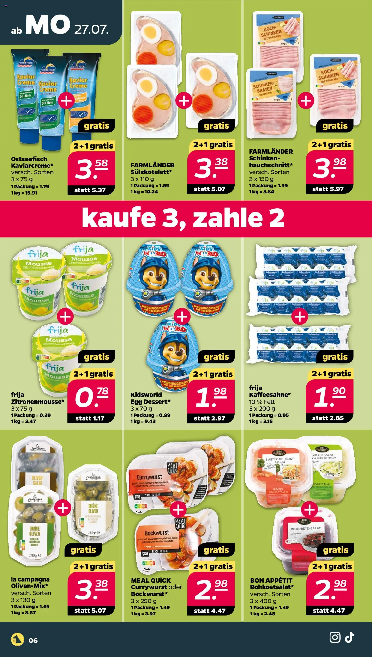 Netto Prospekt – gültig ab 27.07.2026 | Seite: 6 | Produkte: Bockwurst, Fisch, Schinken, Salat