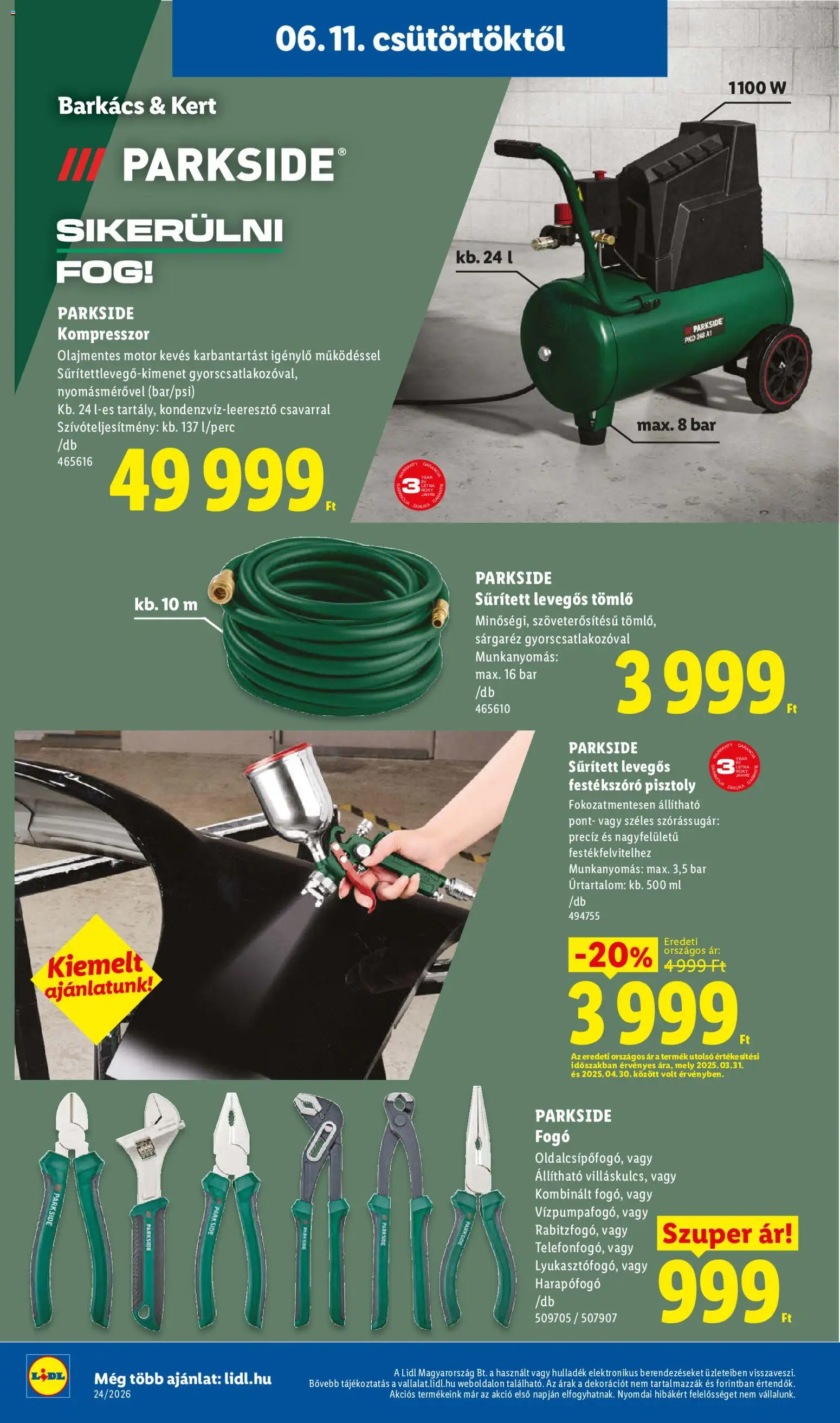 Lidl akciós ujság - amely érvényes a következő dátumtól: 11.06.2026 | Oldal: 12 | Termékek: Parkside, Kompresszor, Tömlő