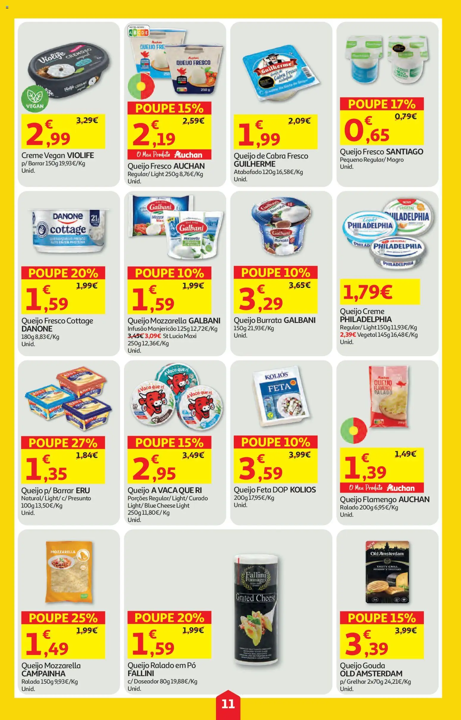 Auchan folheto │ válido de 09/07/2026 | Página: 11 | Produtos: Queijo creme, Pó, Campainha, Queijo feta