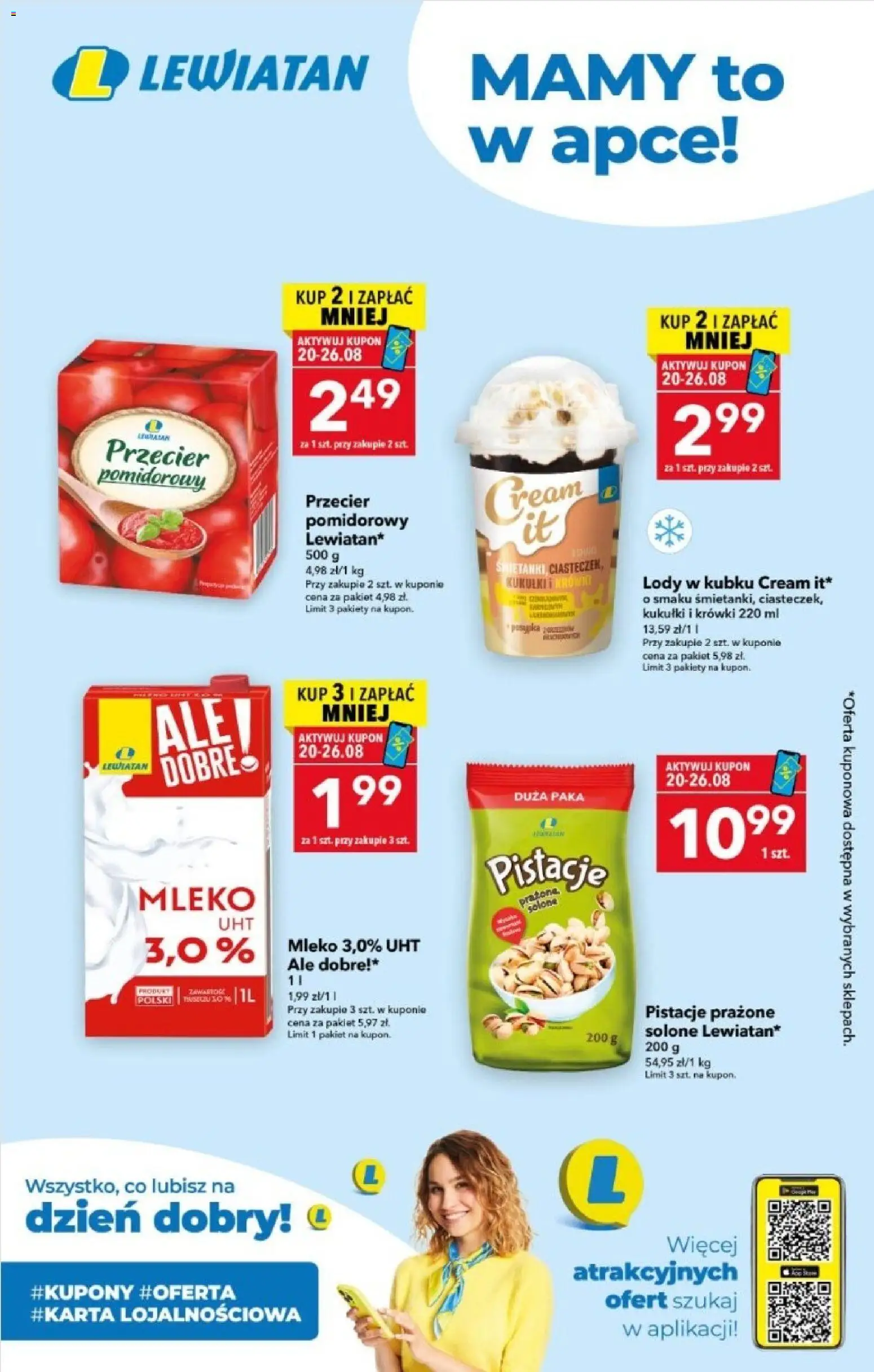 Lewiatan gazetka - Mamy to w apce od 20.08.2026 | Strona: 1 | Produkty: Pistacje, Mleko, Lody, Krówki