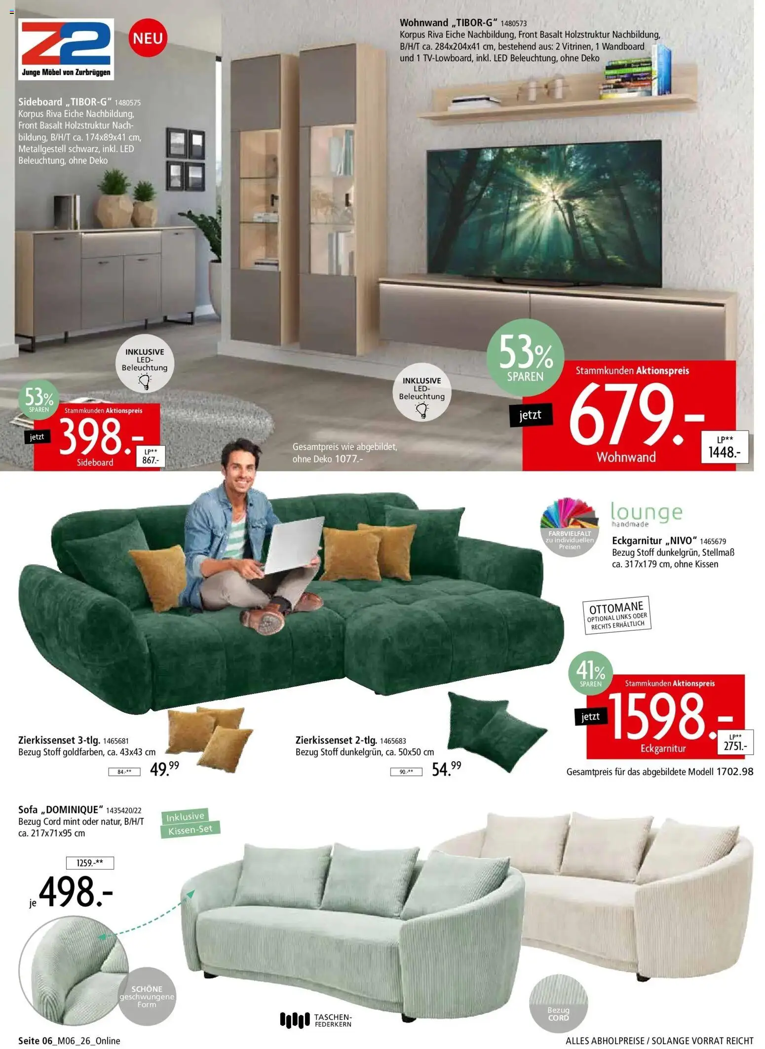 Zurbrüggen - Zurbrüggen: Unschlagbar günstig – gültig ab 01.05.2026 | Seite: 6 | Produkte: Sideboard, Wandboard, Kissen, Sofa