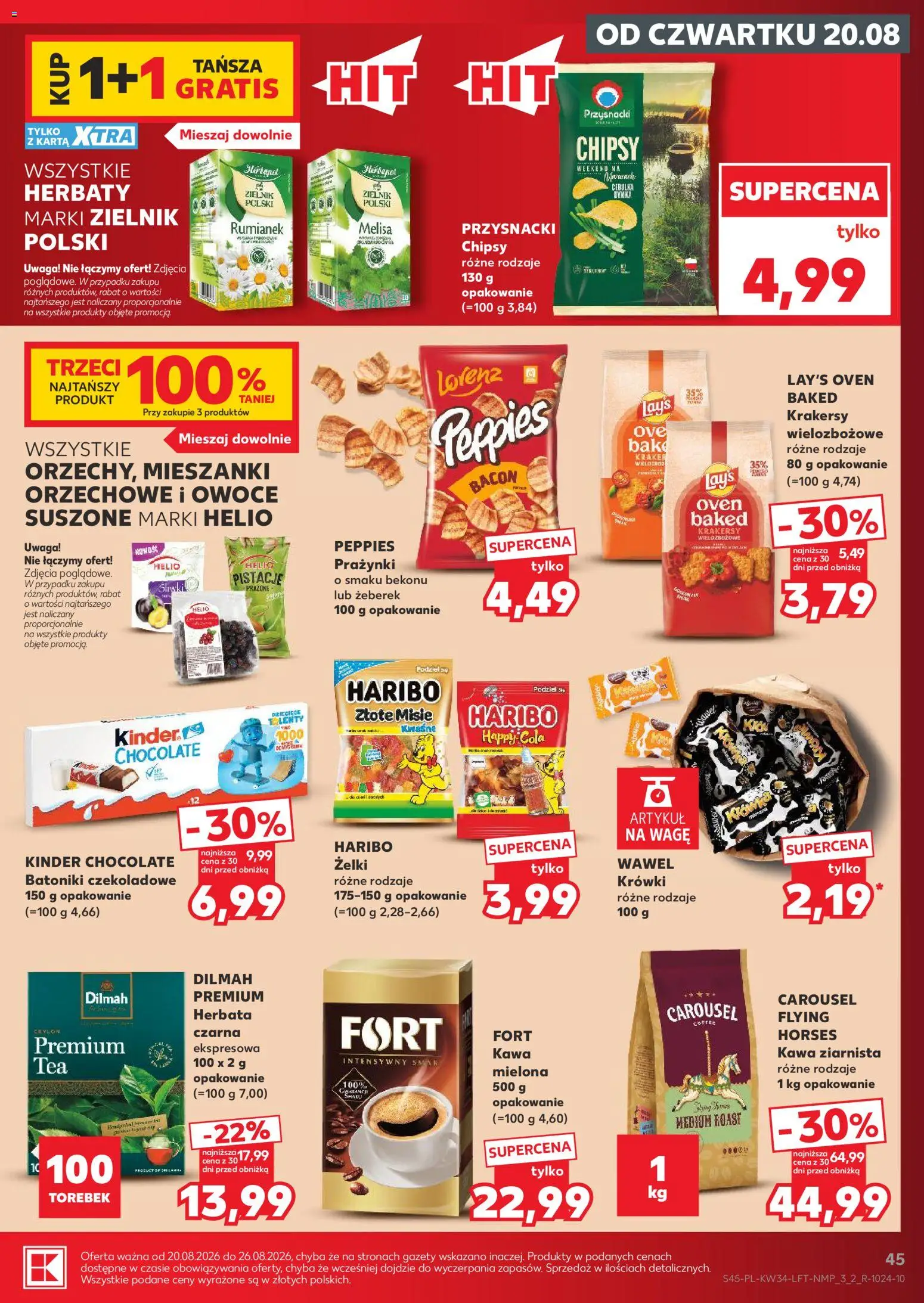 Kaufland Polsko leták - Mocny start od 20.08.2026 | Strana: 45 | Produkty: Haribo, Lay's, Chipsy, Cola