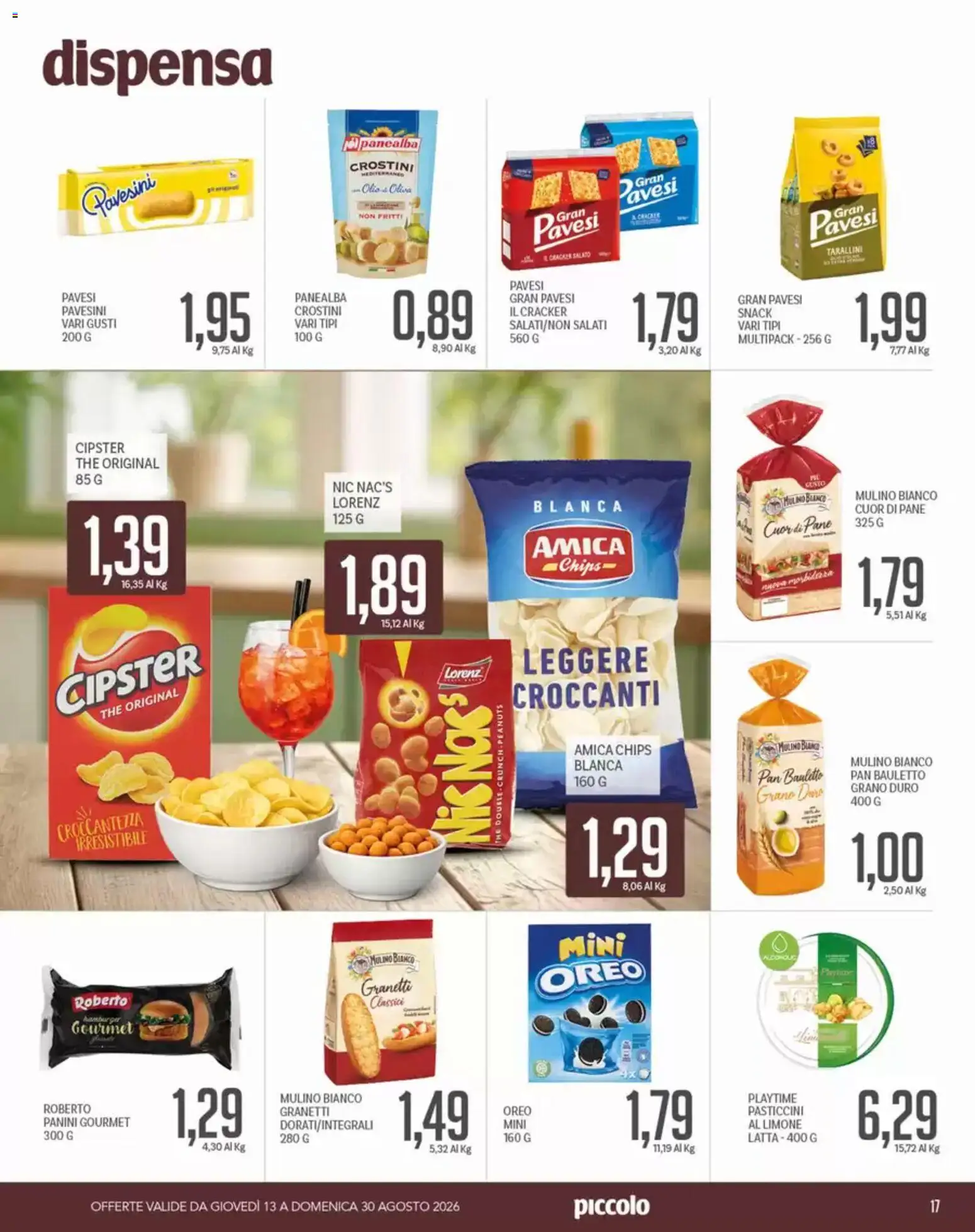 Volantino Piccolo del 13/08/2026 | Pagina: 17 | Prodotti: Pane, Cracker, The, Crostini